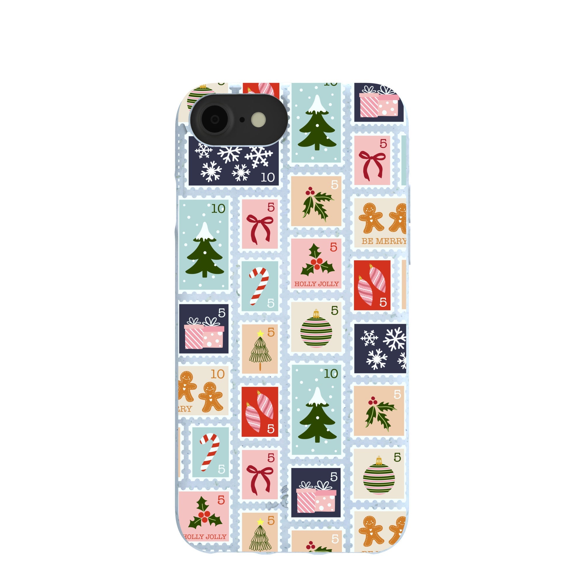 Powder Blue Noel Stamps iPhone 6/6s/7/8/SE Case Refurbished - Pela Case refurbished available on Cerqular