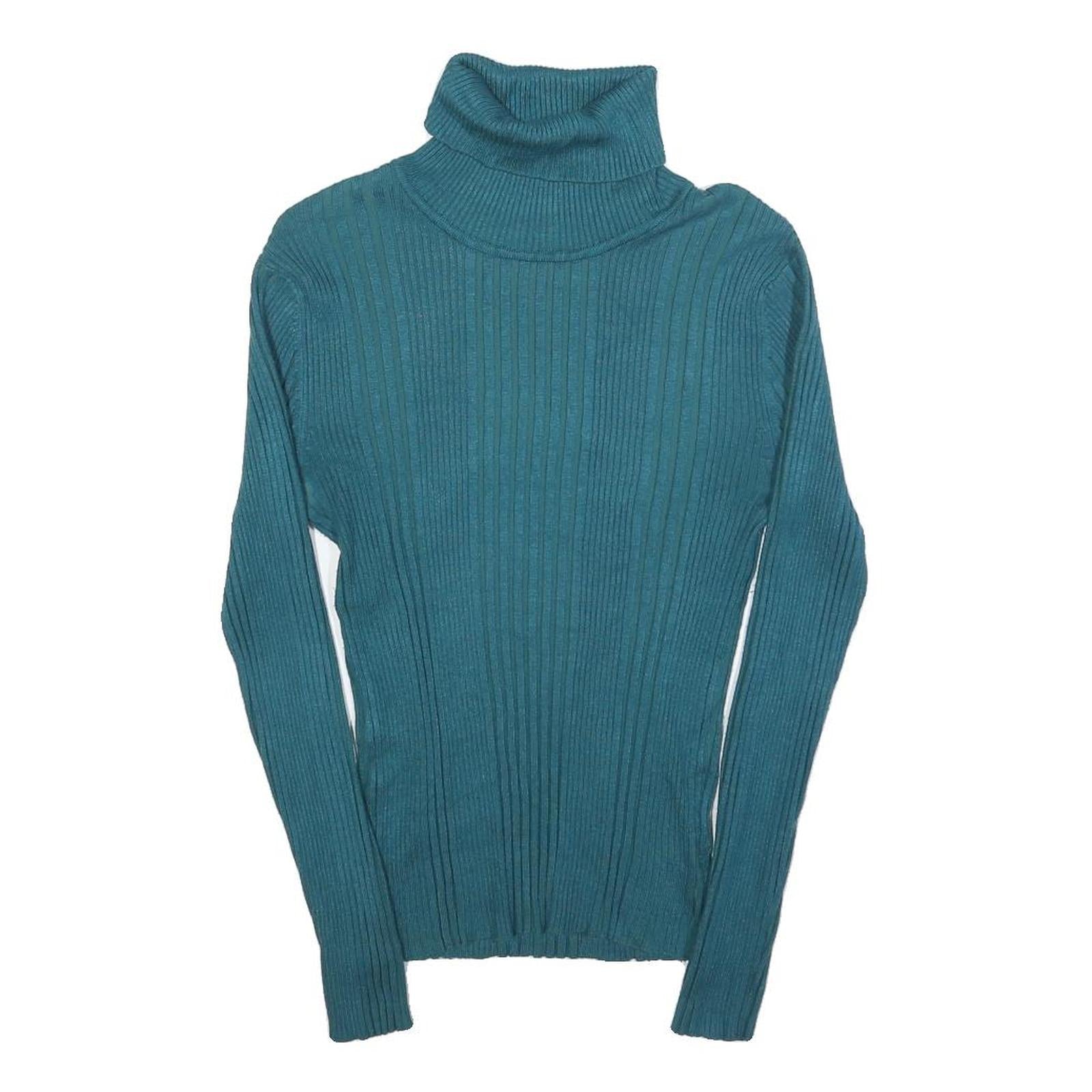 NO BOUNDARIES Womens Teal Plain Pullover Roll Neck Rib Knit Jumper M Slim Fit Refurbished - N/A refurbished available on Cerqular