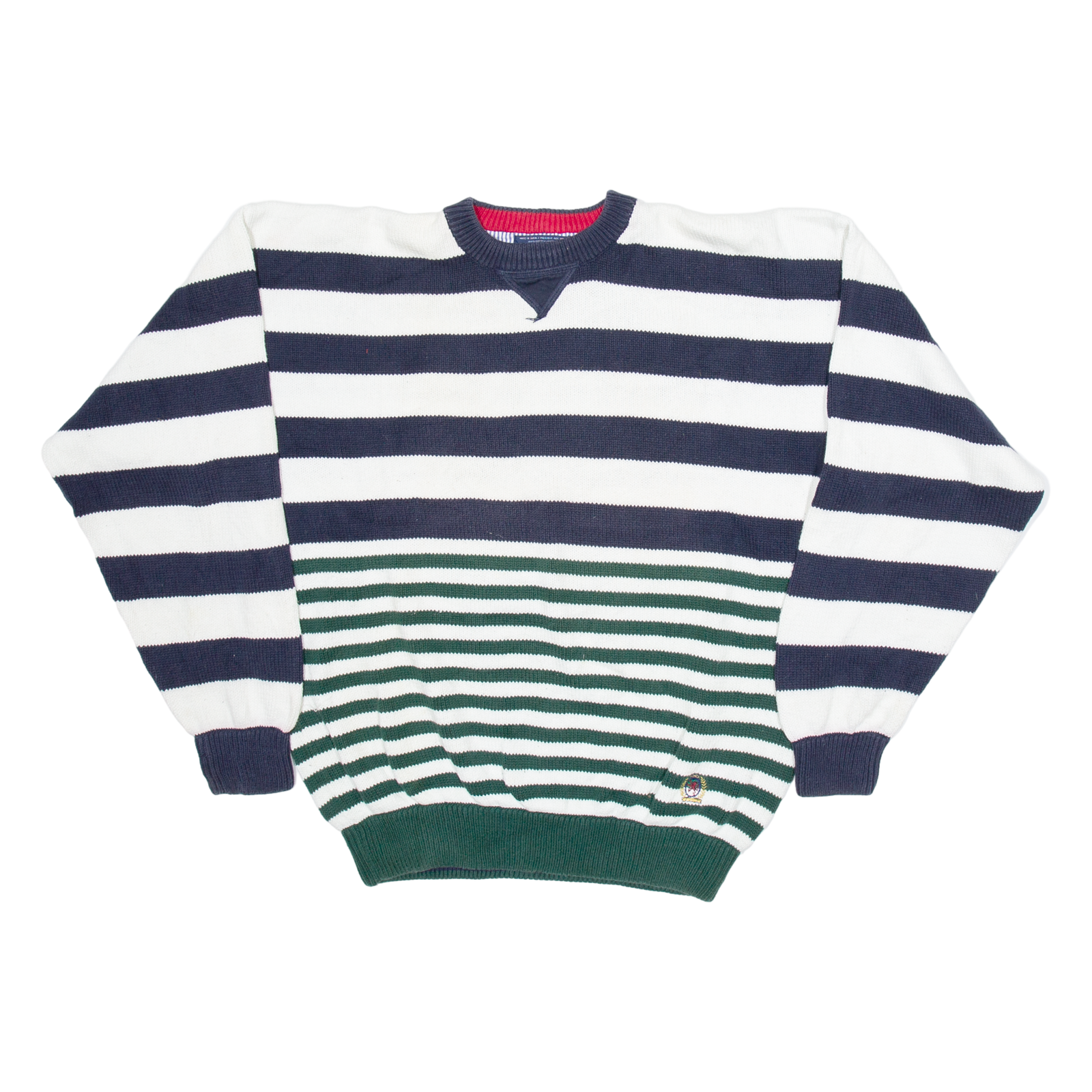 TOMMY HILFIGER Mens Patterned Jumper White Striped Tight Knit XL Refurbished - N/A refurbished available on Cerqular