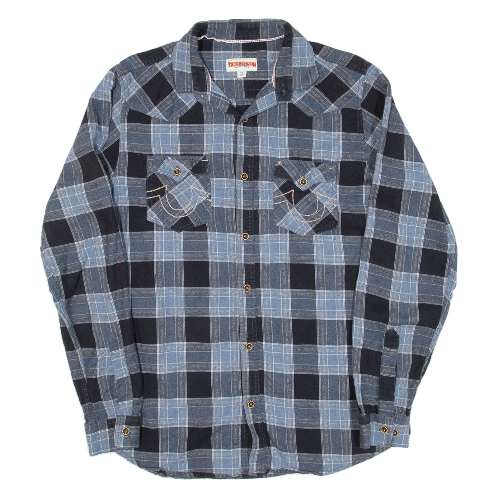TRUE RELIGION Mens Shirt Blue Check Long Sleeve XL Refurbished - N/A refurbished available on Cerqular
