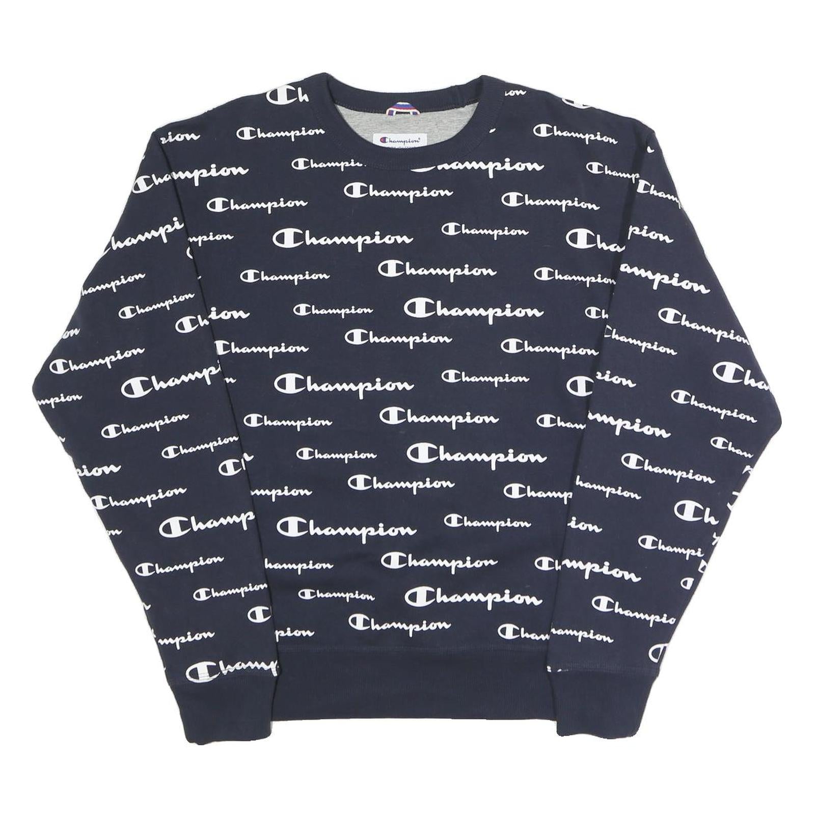 Buy CHAMPION Mens Navy Blue All Over Logo Crew Neck M Cotton Blend Sweatshirt Refurbished - $33.79 CHAMPION Mens Navy Blue All Over Logo Crew Neck M Cotton Blend Sweatshirt Refurbished - N/A refurbished available on Cerqular
