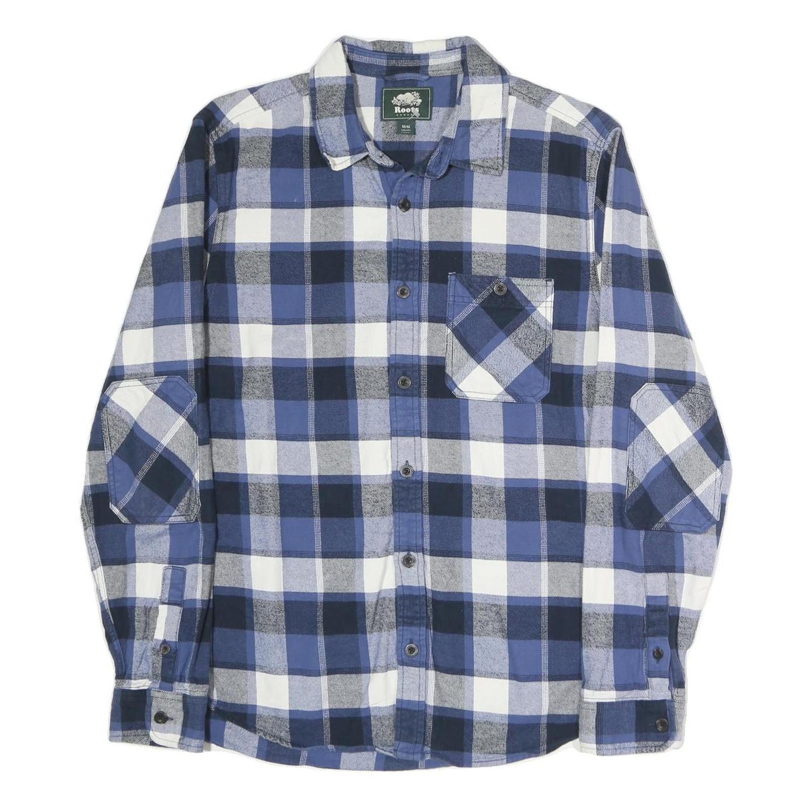 ROOTS Mens Blue Black & White Check Shirt M Casual Cotton Long Sleeve Refurbished - N/A refurbished available on Cerqular