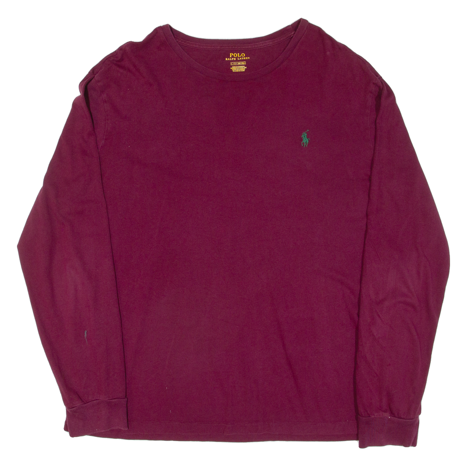 POLO RALPH LAUREN Mens T-Shirt Maroon Long Sleeve L Refurbished - N/A refurbished available on Cerqular