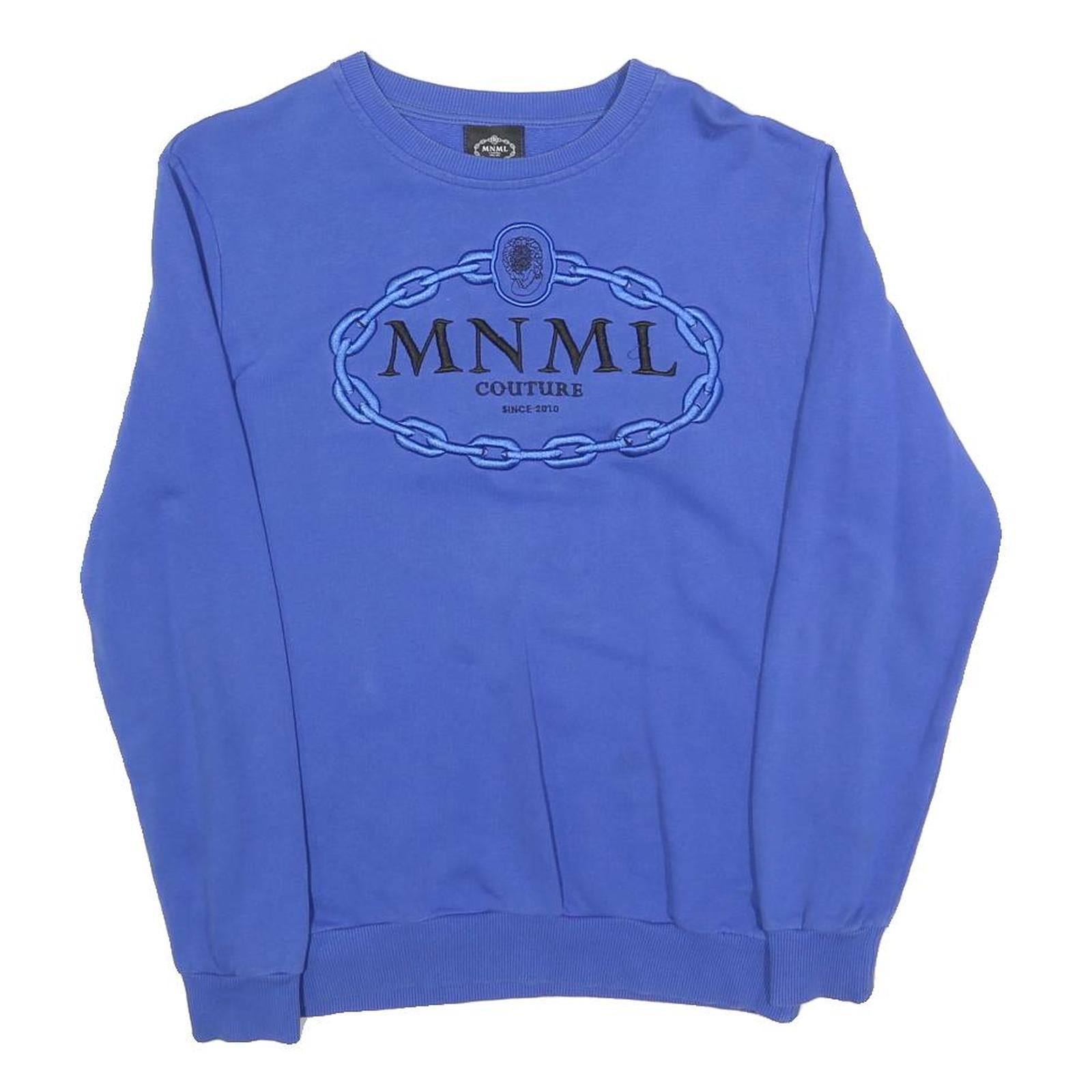 MNML Mens Blue Sweatshirt Crew Neck S Cotton Blend Logo Embroidered Pullover Refurbished - N/A refurbished available on Cerqular