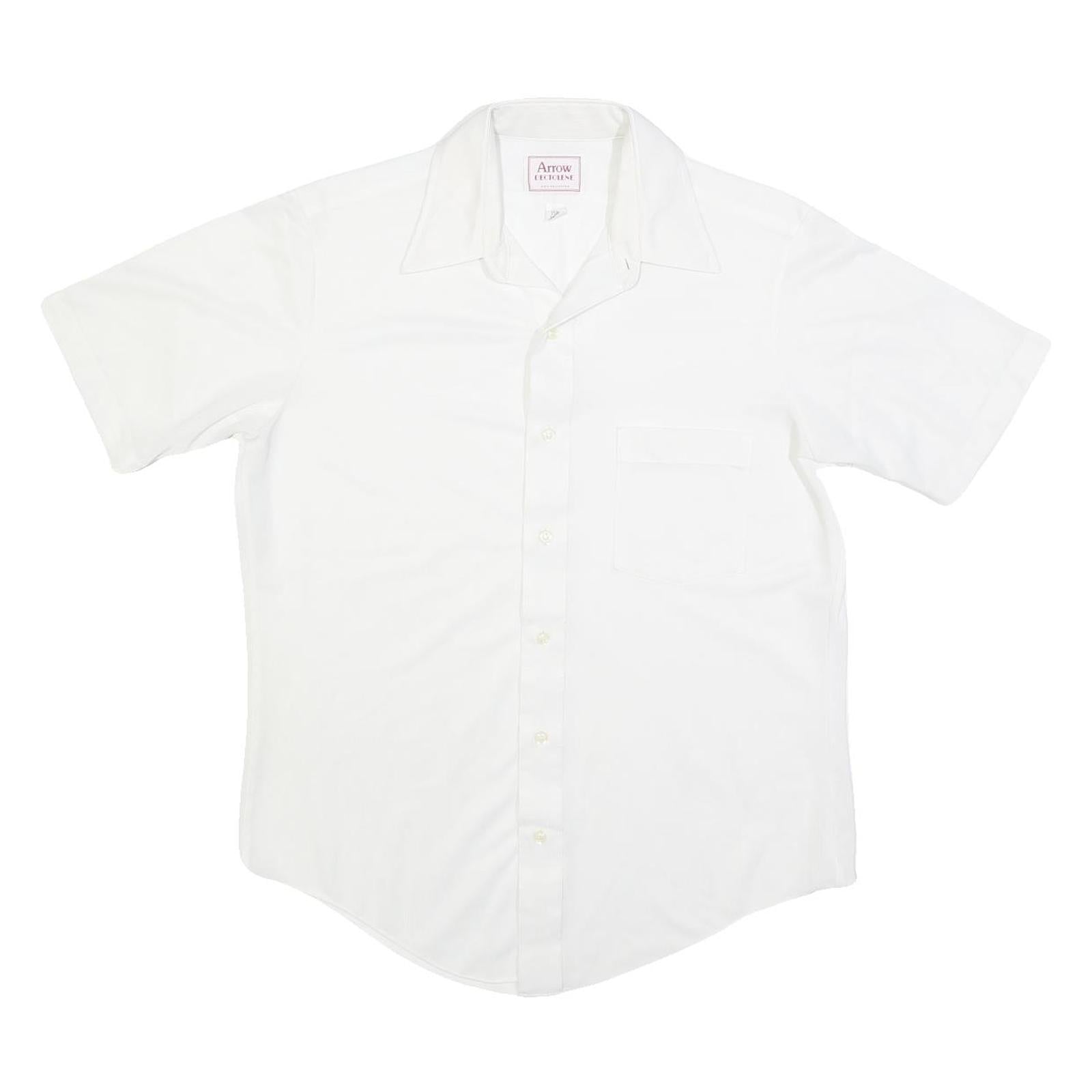 ARROW Mens White Shirt M Polyester Short Sleeve Button Front Casual Refurbished - N/A refurbished available on Cerqular