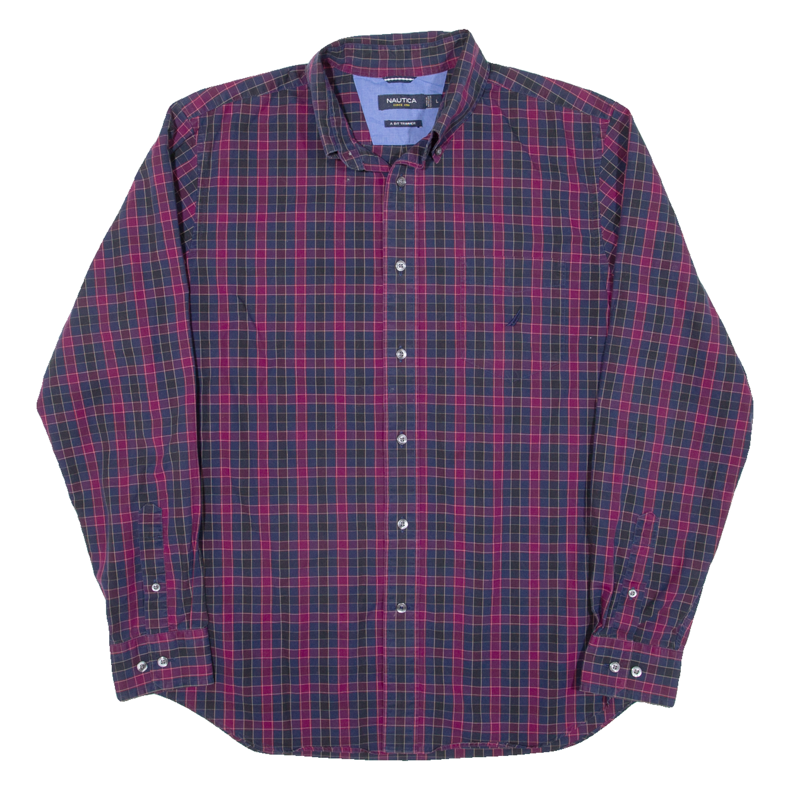 NAUTICA Mens Shirt Purple Check Long Sleeve L Refurbished - N/A refurbished available on Cerqular