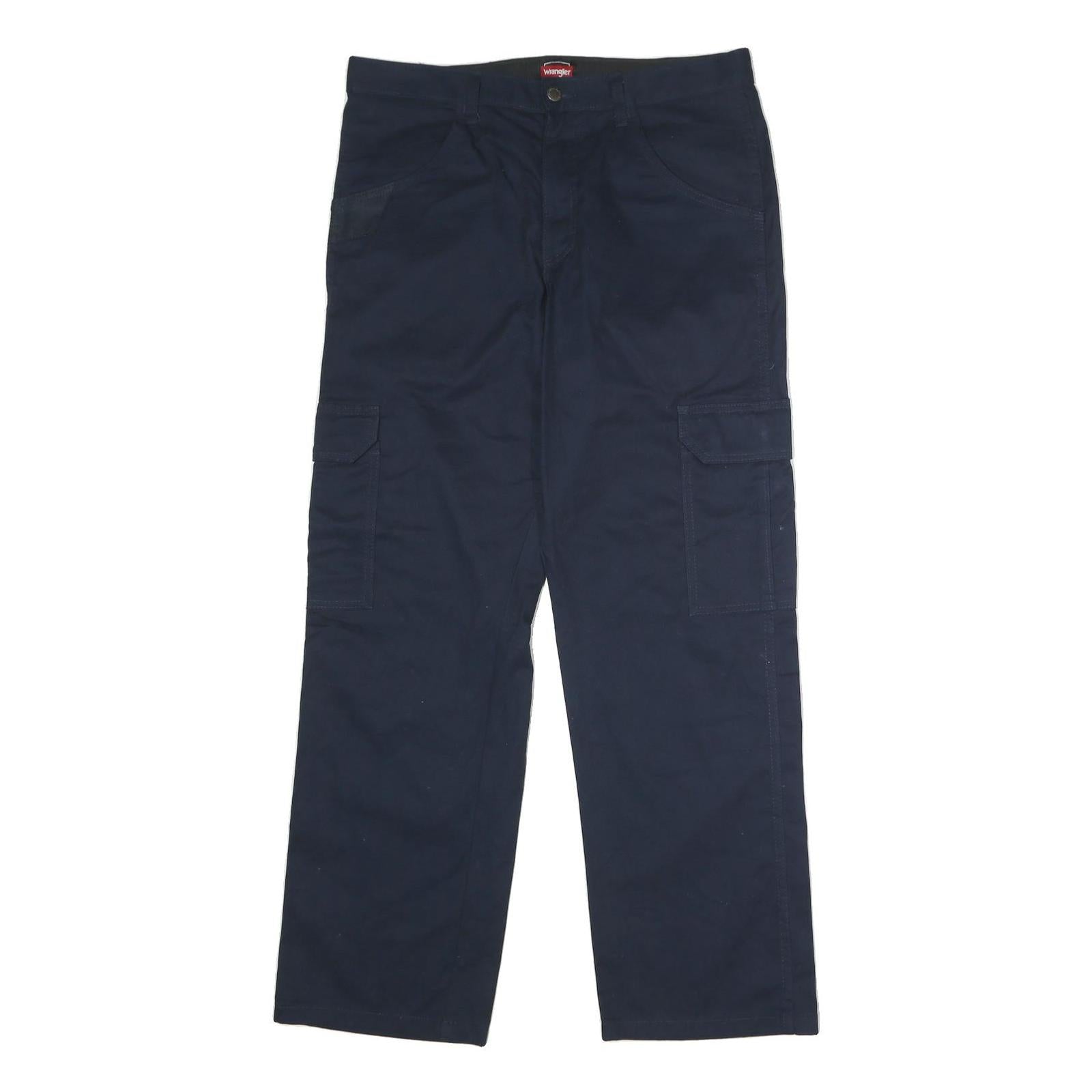 WRANGLER Mens Cotton Blend Navy Regular Straight Trousers W32 L30 Cargo Pockets Refurbished - N/A refurbished available on Cerqular