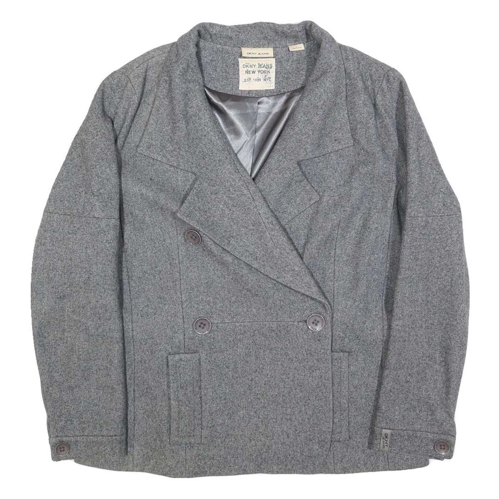 DKNY Womens Grey Wool Blend Double Breasted Jacket L Woven Button Closure Refurbished - N/A refurbished available on Cerqular