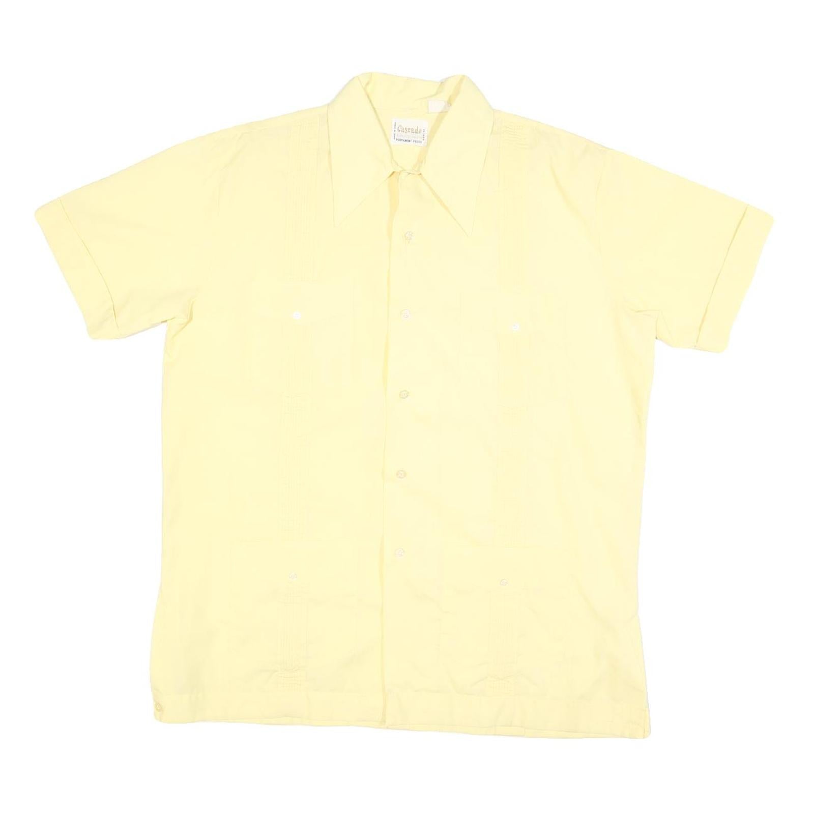 CASCADE Mens Yellow Cotton Blend Shirt L Classic Short Sleeve Button Shirt Refurbished - N/A refurbished available on Cerqular
