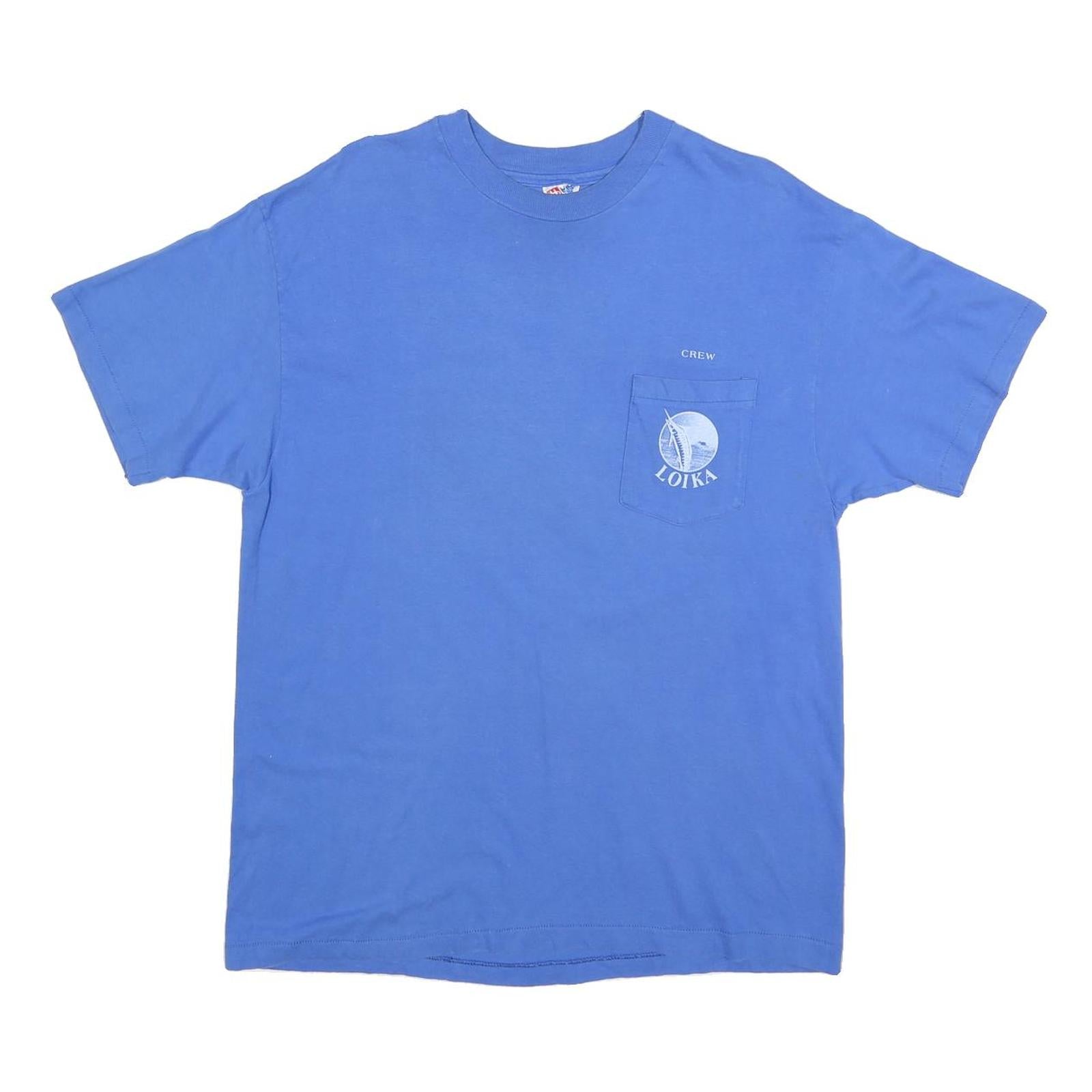HANES Mens Blue Loika Graphic T-Shirt L Short Sleeve Crew Neck Cotton Blend Refurbished - N/A refurbished available on Cerqular