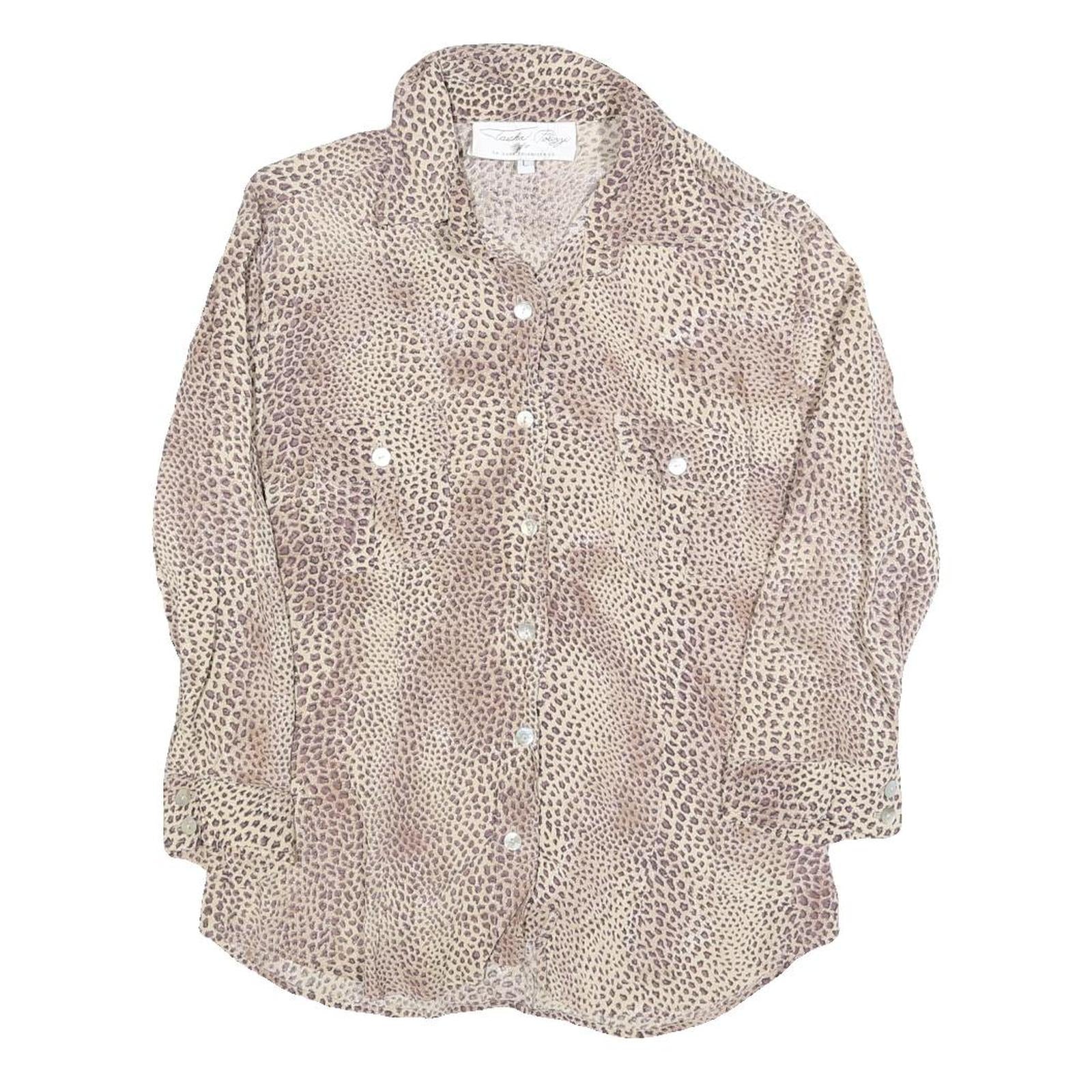 TASHA POLZZI Womens Beige & Brown Printed Shirt Long Sleeve Button Neck M Rayon Refurbished - N/A refurbished available on Cerqular