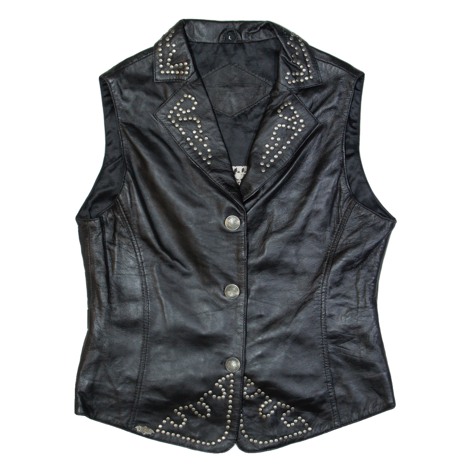 STARS & STRIPES Mens Biker Waistcoat Black Leather 90s L Refurbished - N/A refurbished available on Cerqular