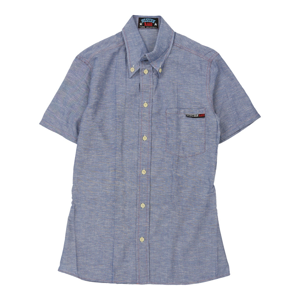 1970s Western Rags Short Sleeve Shirt - Small Blue Cotton Refurbished - Thrifted (note: this is a term often used to describe second- refurbished available on Cerqular