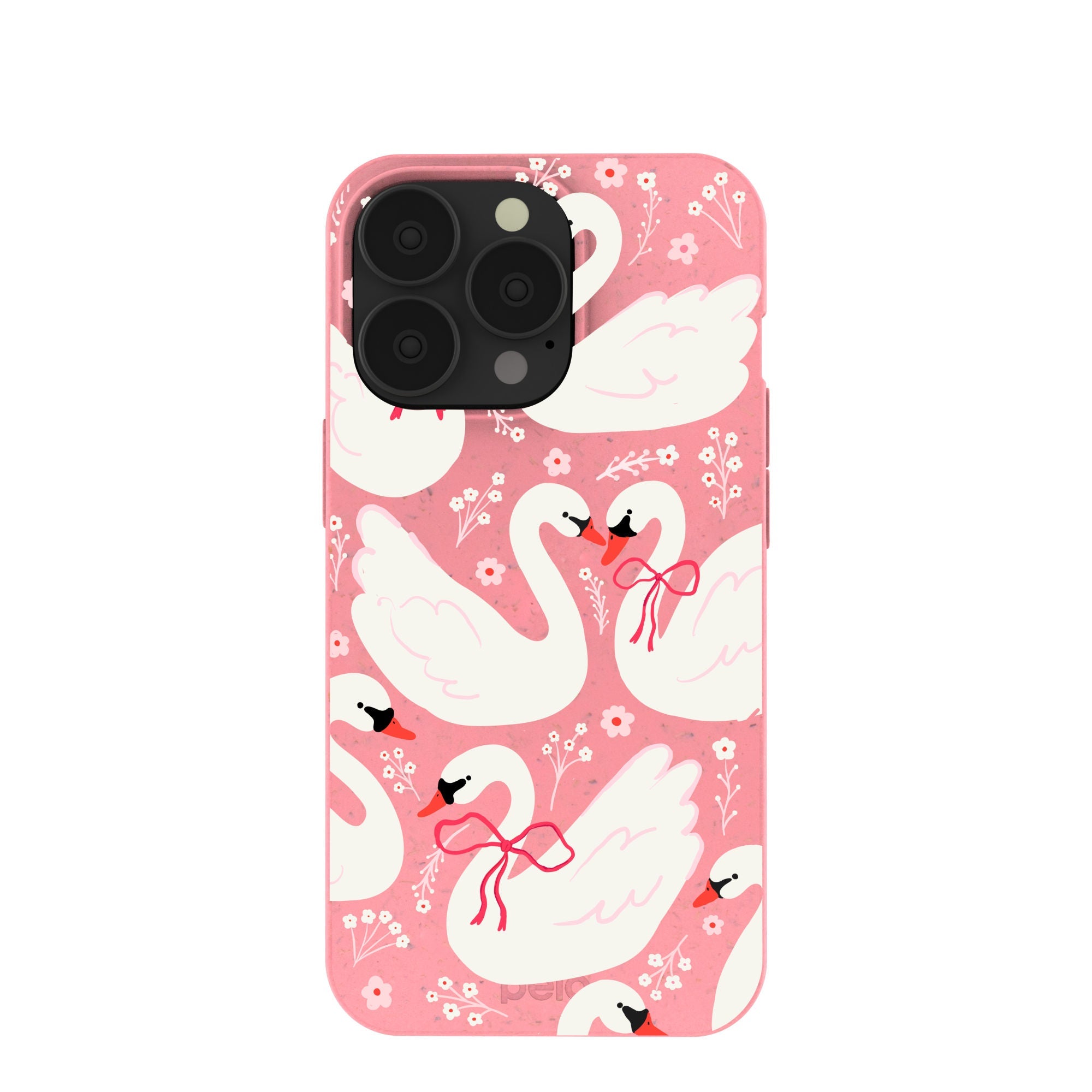 Bubblegum Pink Swan Garden iPhone 13 Pro Case Refurbished - Pela Case refurbished available on Cerqular