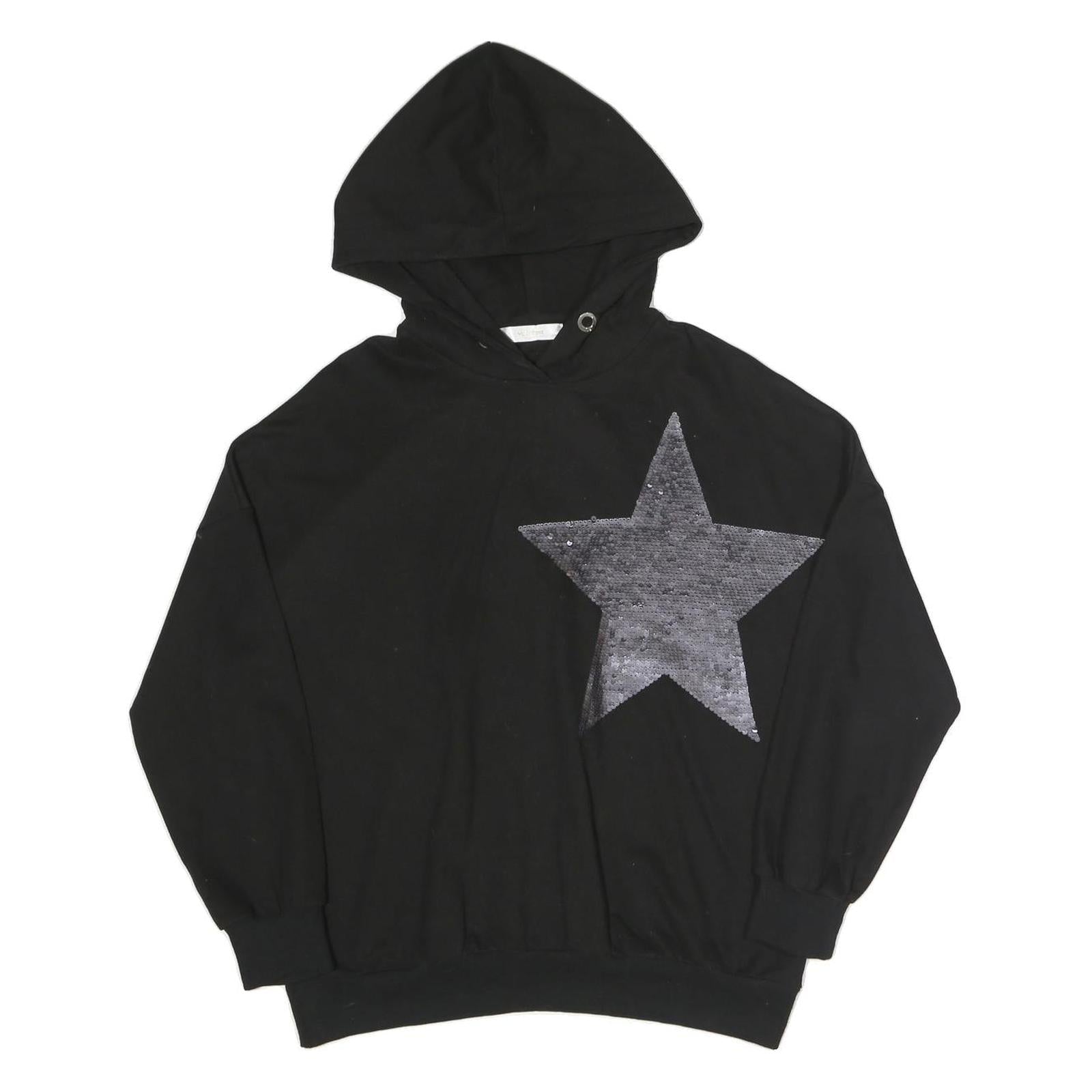 MC LORENE Womens Black Hoodie S Star Sequins Pullover Sweatshirt Refurbished - N/A refurbished available on Cerqular