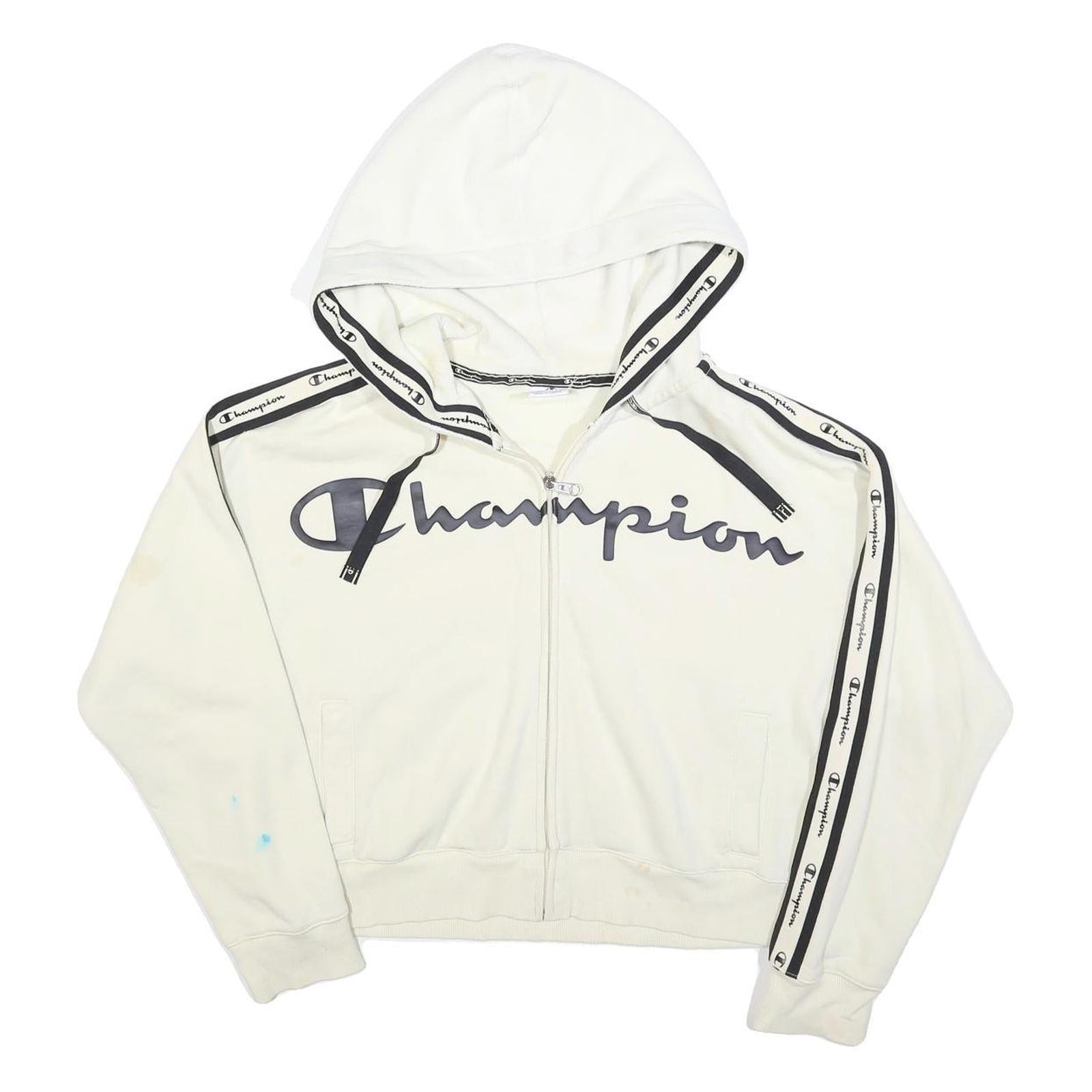 CHAMPION Womens White Zip Up Hoodie XL Cotton Blend Logo Tape Detail Refurbished - N/A refurbished available on Cerqular