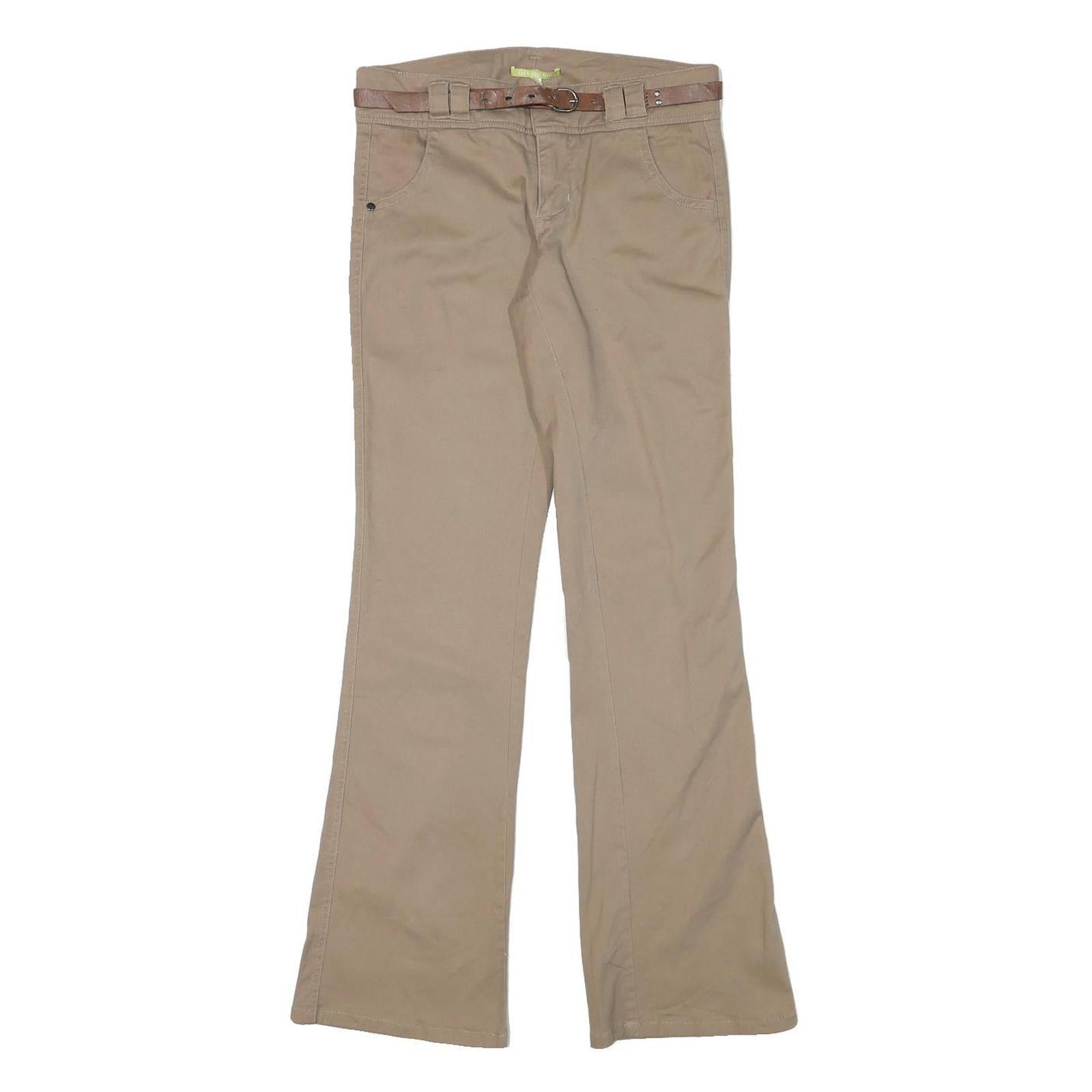 GIANNI BINI Womens Cotton Blend Beige Regular Bootcut Trousers W28 L32 Belted Refurbished - N/A refurbished available on Cerqular