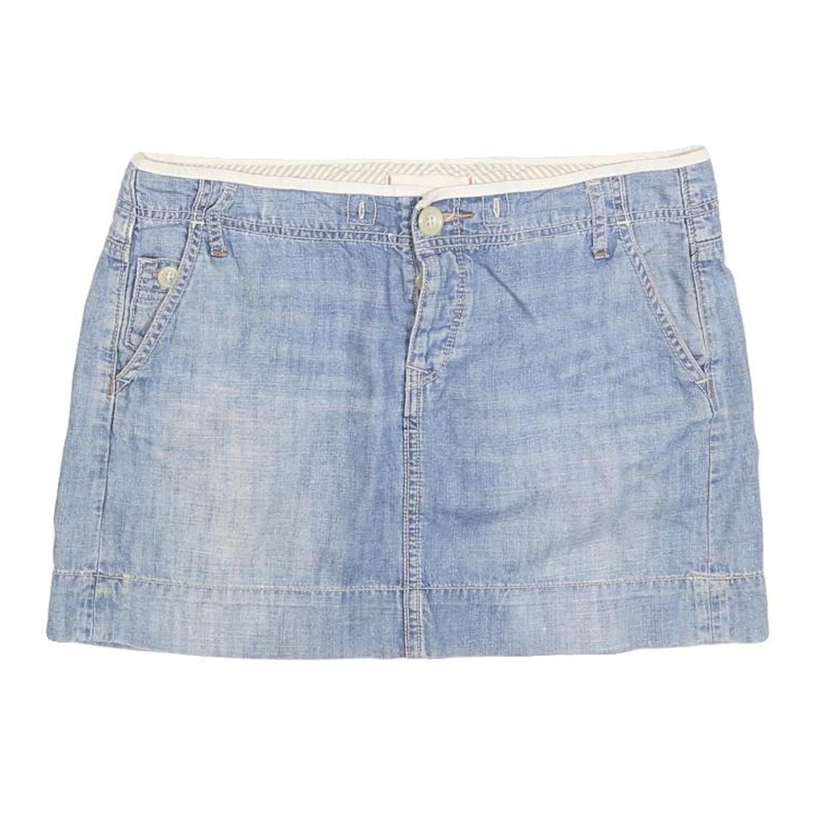 Womens Blue Cotton Blend Denim Mini Skirt Size M Casual Pockets Button Refurbished - N/A refurbished available on Cerqular