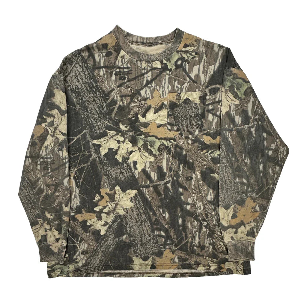 Mossy Oak Camo Long Sleeve T-Shirt - XL Khaki Cotton Refurbished - Thrifted (note: this is a term often used to describe second- refurbished available on Cerqular