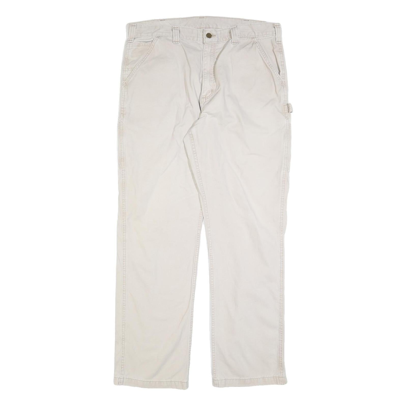 CARHARTT Mens Cotton Blend White Relaxed Straight Trousers W38 L34 Workwear Zip Refurbished - N/A refurbished available on Cerqular