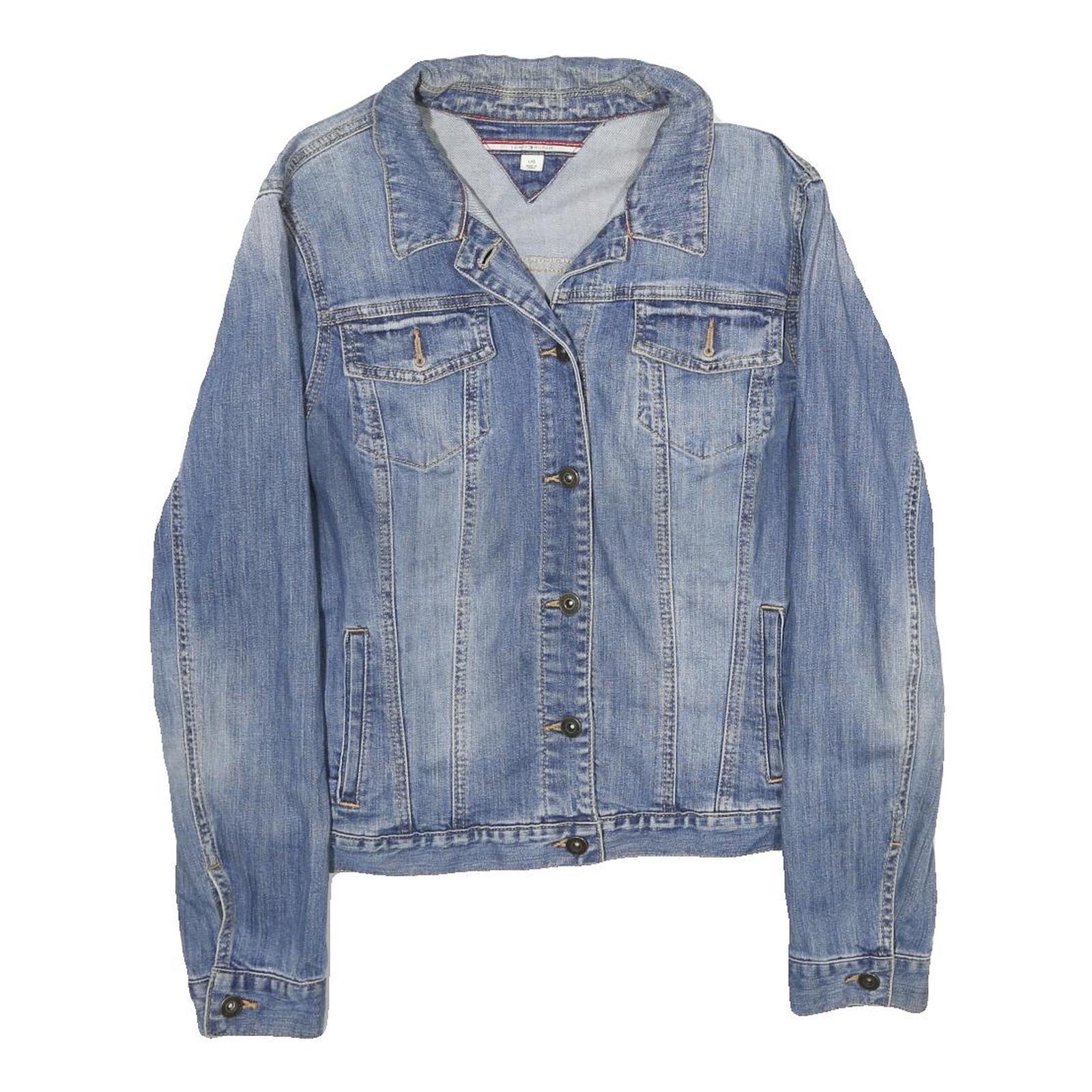 TOMMY HILFIGER Womens Blue Denim Jacket L Cotton Button Closure Classic Fit Refurbished - N/A refurbished available on Cerqular