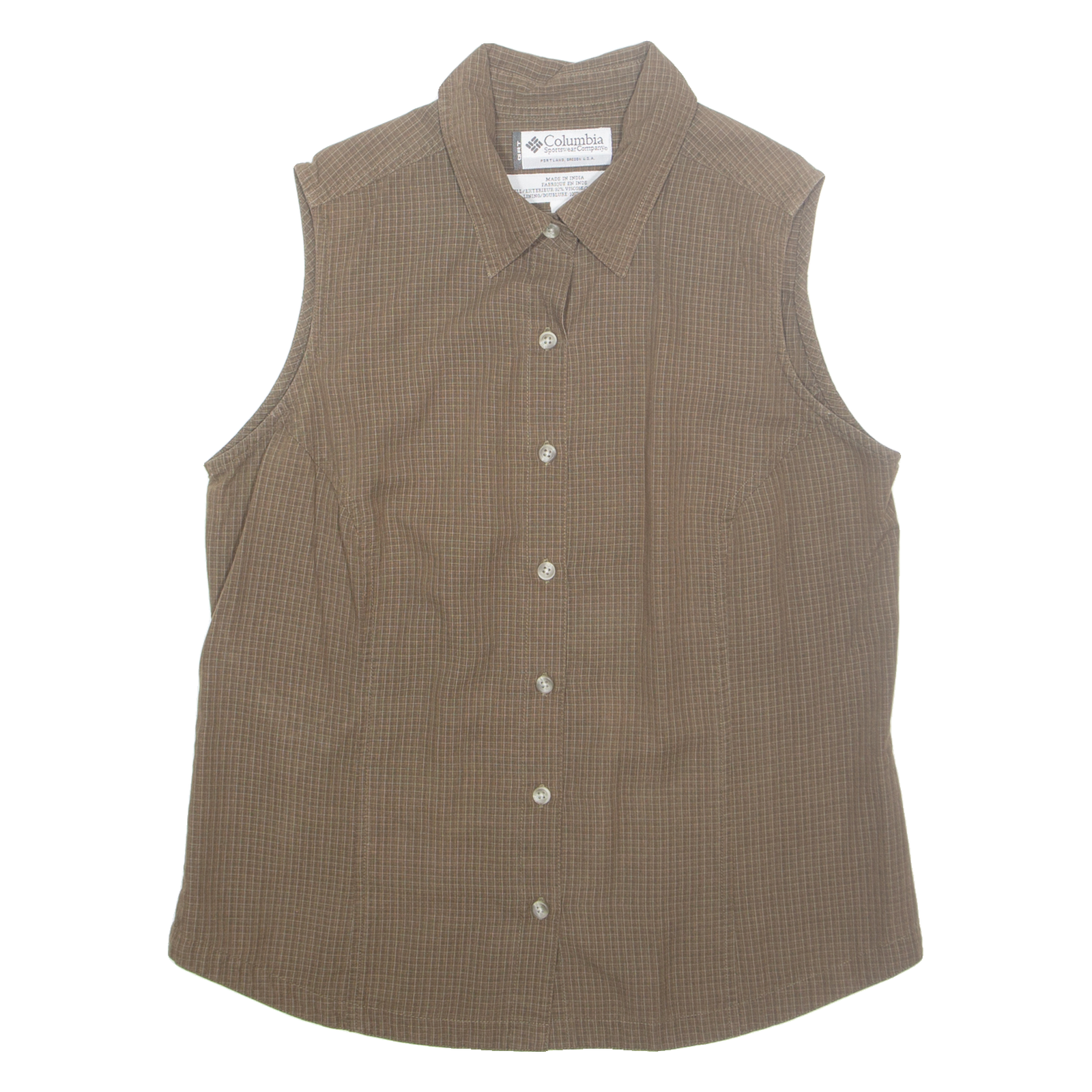 COLUMBIA Womens Shirt Brown Check Sleeveless L Refurbished - N/A refurbished available on Cerqular