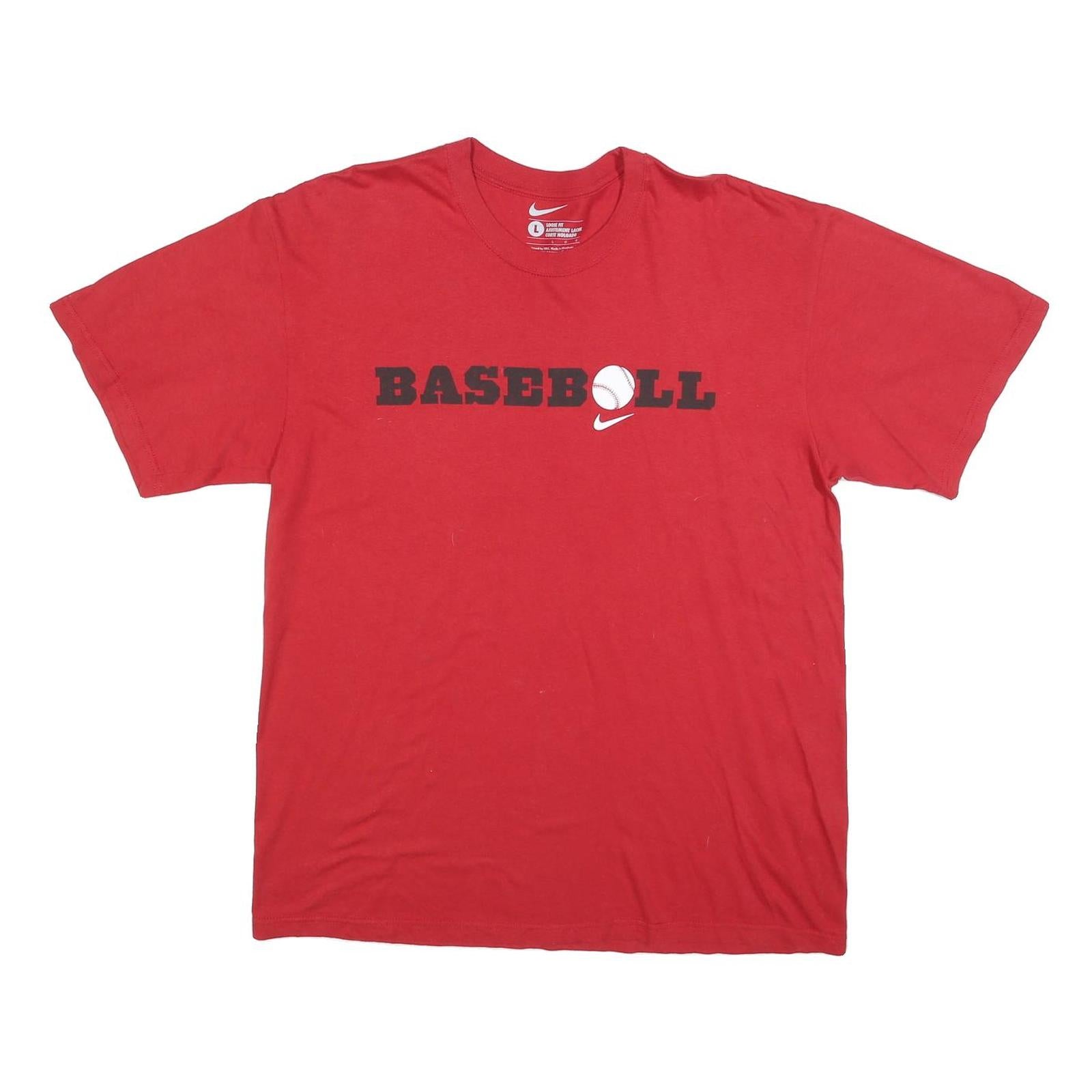 NIKE Mens Red Baseball Graphic T-Shirt L Short Sleeve Crew Neck Cotton Blend Refurbished - N/A refurbished available on Cerqular