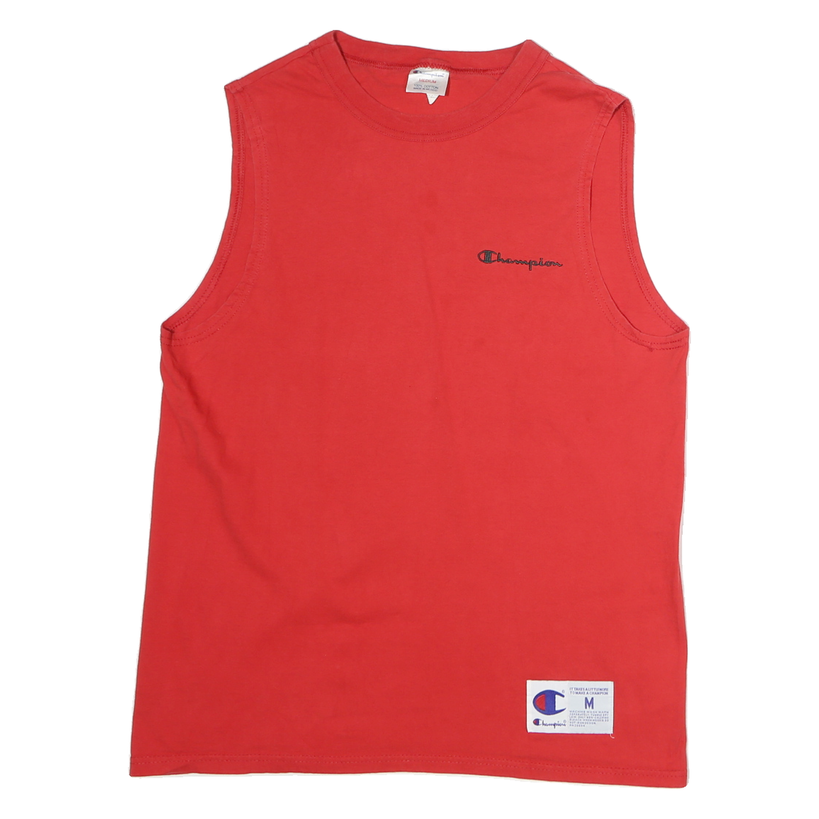 CHAMPION Mens Red Sleeveless Crew Neck Cotton T-Shirt M Logo Print Refurbished - N/A refurbished available on Cerqular