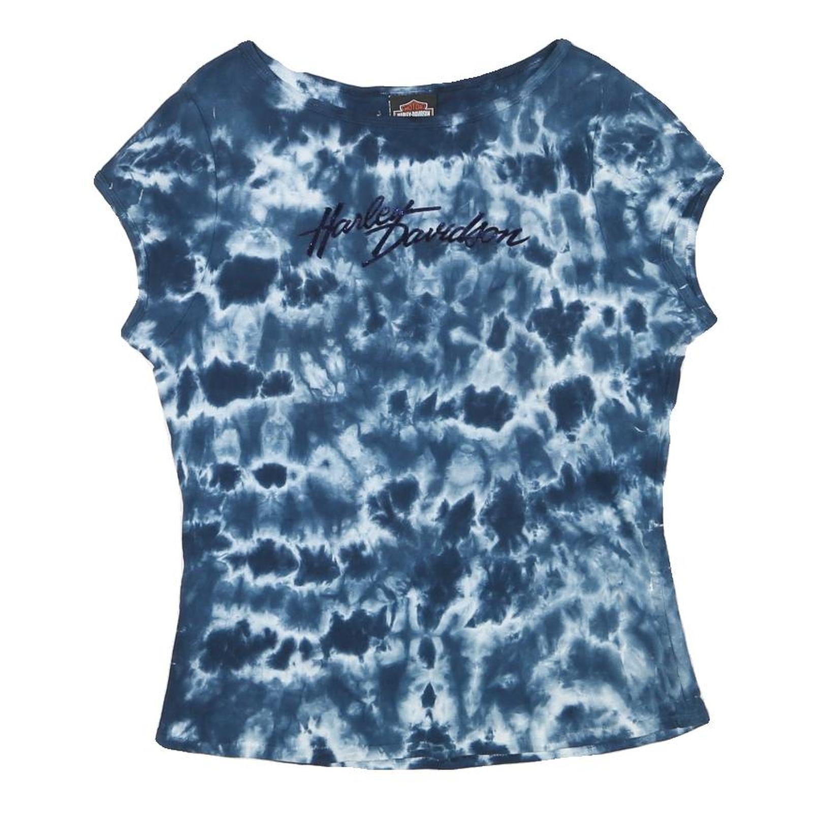 HARLEY DAVIDSON Womens Blue Tie Dye T-Shirt XL Short Sleeve Round Neck Refurbished - N/A refurbished available on Cerqular
