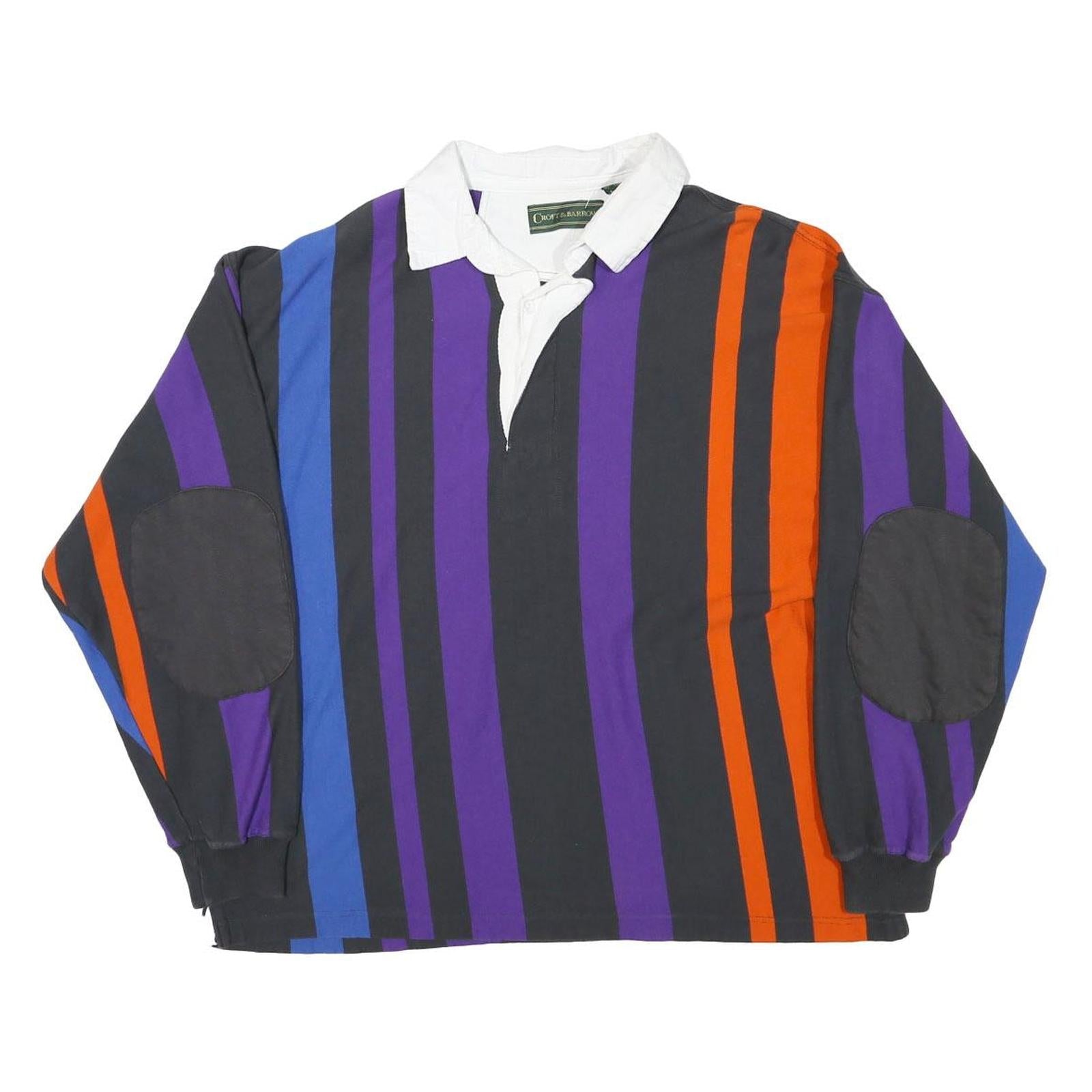 CROFT & BARROW Mens Black & Purple & Orange Striped Long Sleeve Polo Shirt L Refurbished - N/A refurbished available on Cerqular