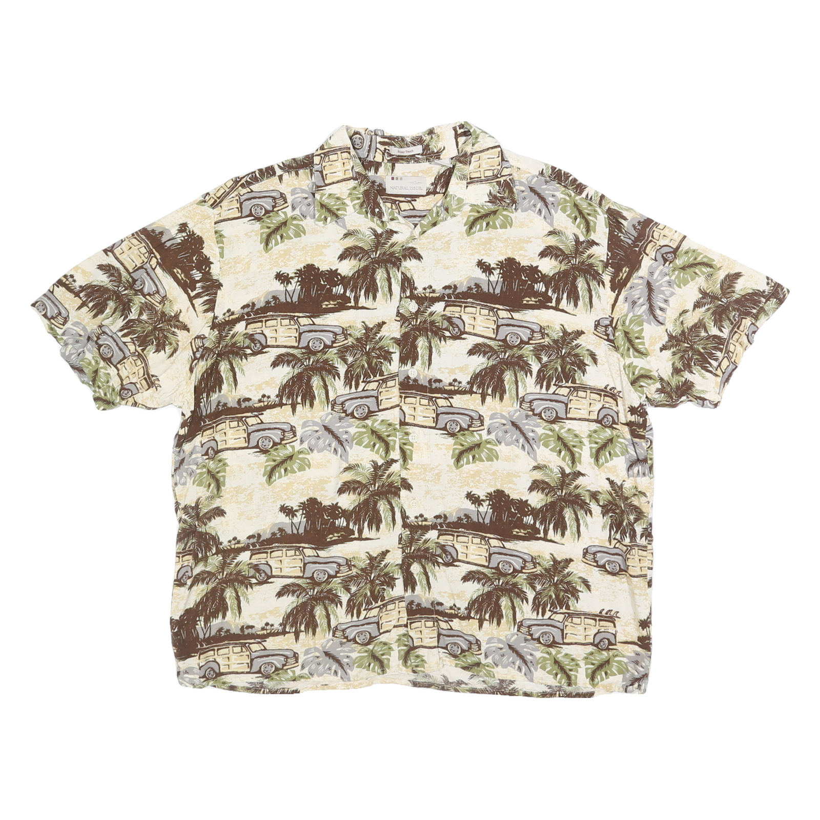 NATURAL ISSUE Mens Beige Brown Rayon Casual Shirt L Summer Vacation Pattern Refurbished - N/A refurbished available on Cerqular