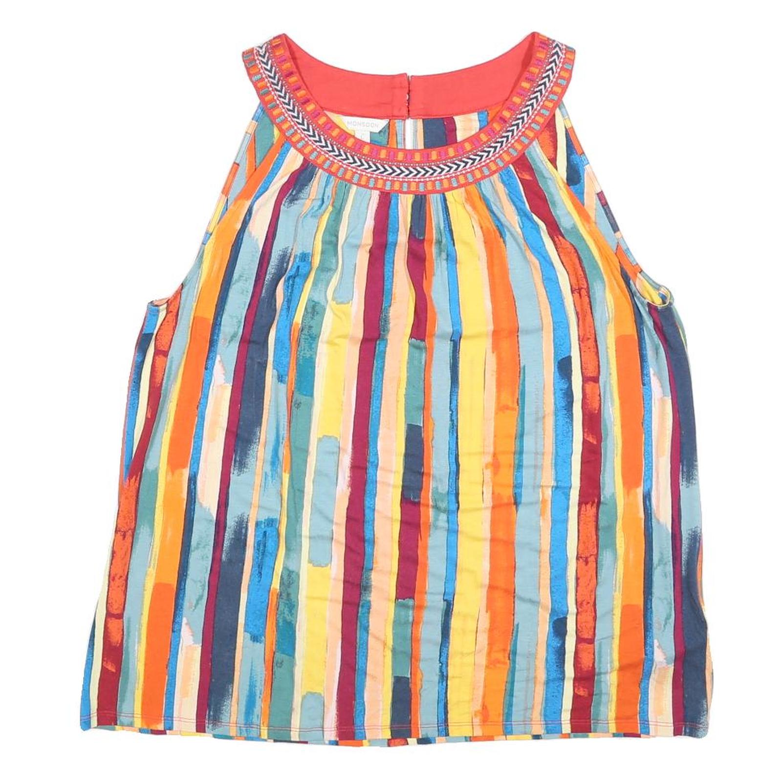 MONSOON Womens Multicolour Striped Sleeveless Round Neck Top L Summer Boho Refurbished - N/A refurbished available on Cerqular
