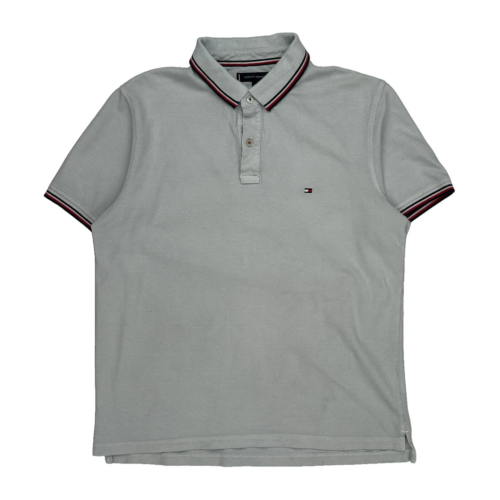 Tommy Hilfiger Slim Fit Polo Shirt - XL Grey Cotton Refurbished - Thrifted (note: this is a term often used to describe second- refurbished available on Cerqular