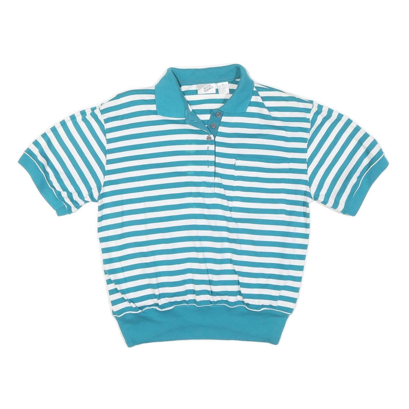 JASON MAXWELL Womens Blue & White Striped Short Sleeve Polo Shirt M Cotton Blend Refurbished - N/A refurbished available on Cerqular