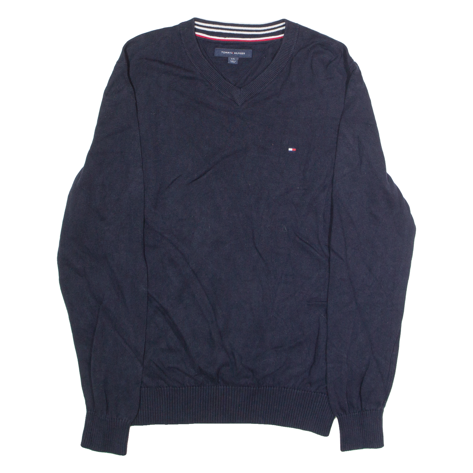 TOMMY HILFIGER Mens Jumper Blue V-Neck Tight Knit L Refurbished - N/A refurbished available on Cerqular