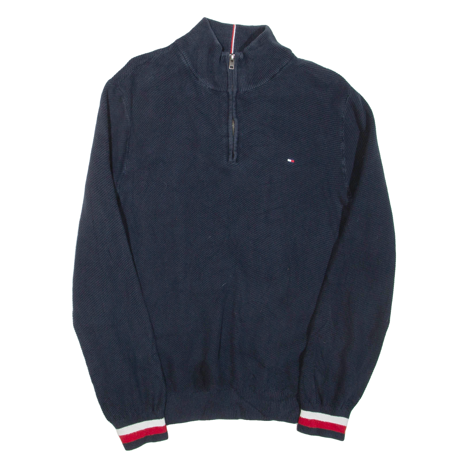 TOMMY HILFIGER Mens Jumper Blue 1/4 Zip Tight Knit L Refurbished - N/A refurbished available on Cerqular