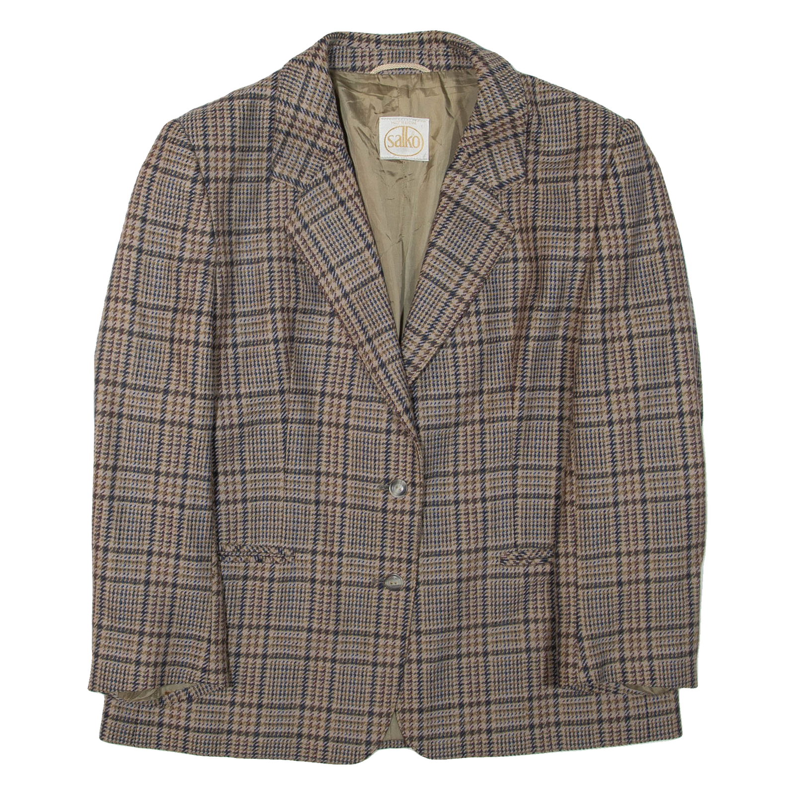 Womens Blazer Jacket Brown Wool Check L Refurbished - N/A refurbished available on Cerqular