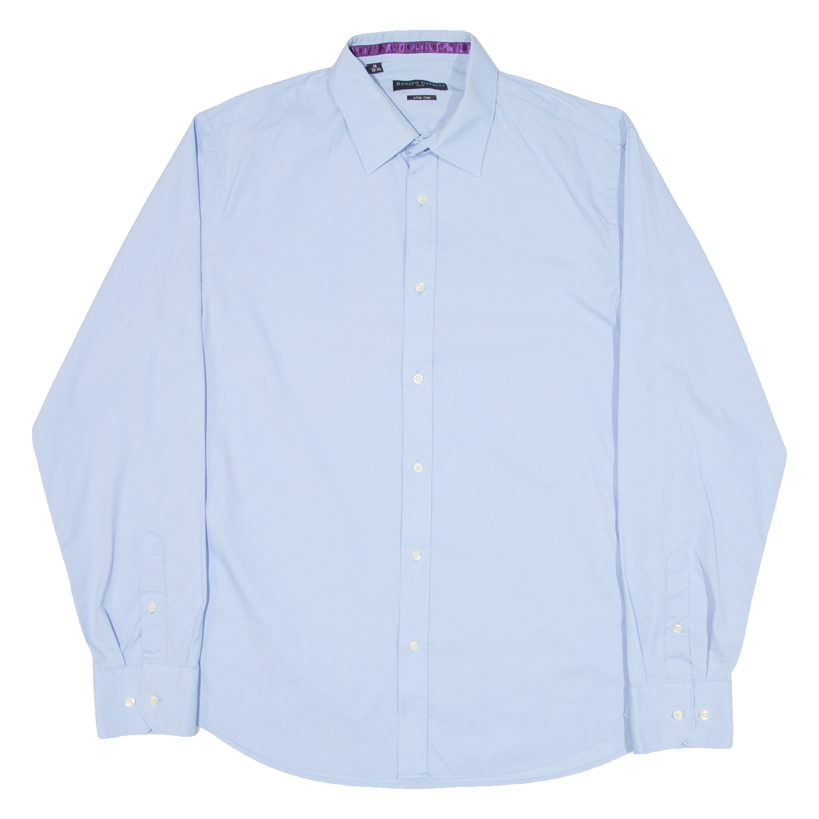 RENATO CAVALLI Slim Line Mens Plain Shirt Blue Long Sleeve M Refurbished - N/A refurbished available on Cerqular