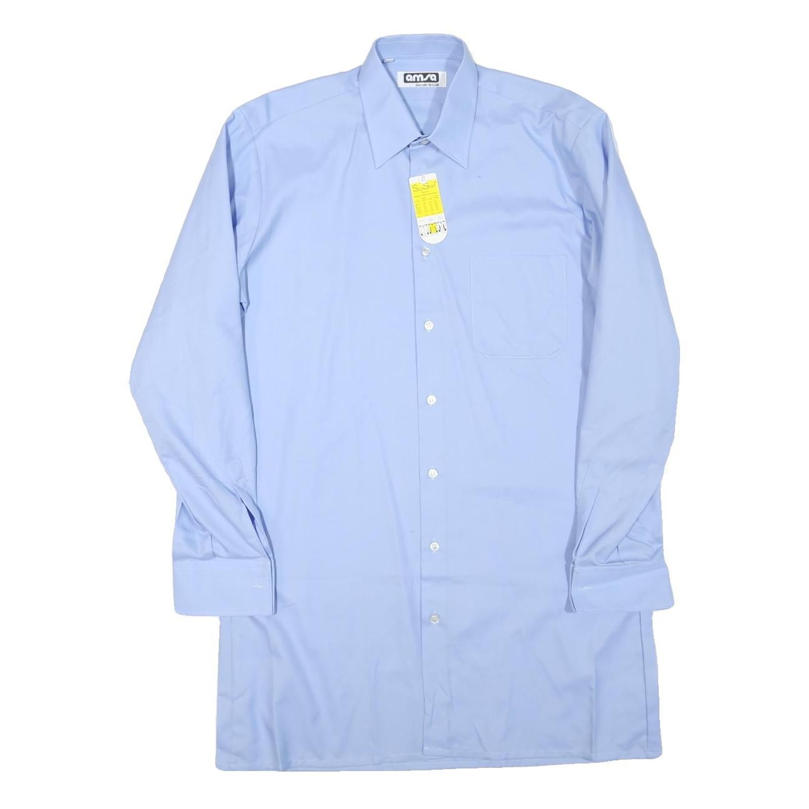 AMSA Mens Blue Plain Long Sleeve Shirt L Cotton Blend Formal Workwear Refurbished - N/A refurbished available on Cerqular