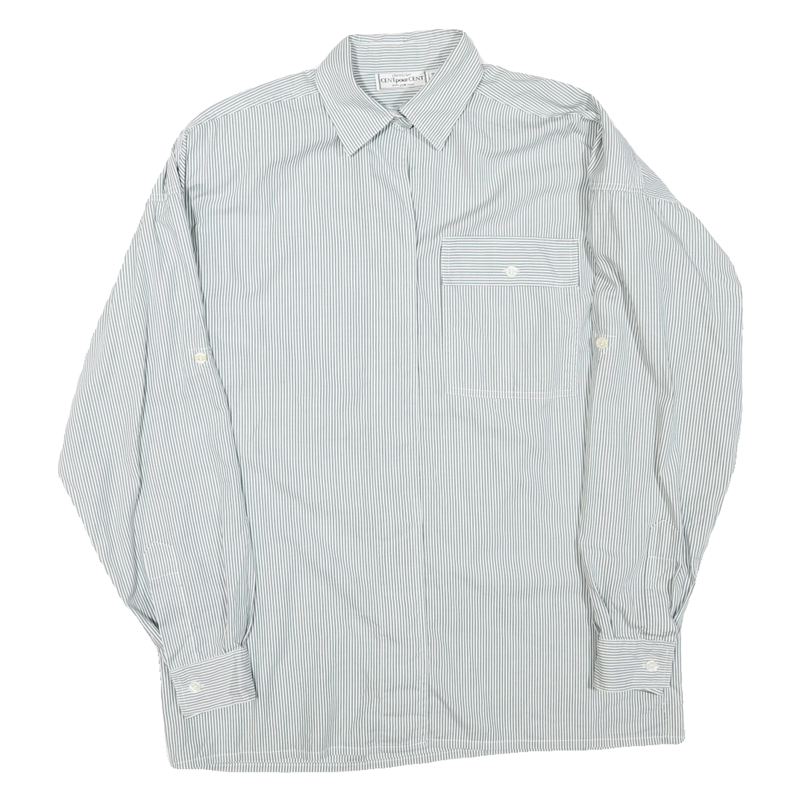 Womens White & Grey Stripe Long Sleeve Shirt L Polyester Blend Relaxed Fit Refurbished - N/A refurbished available on Cerqular