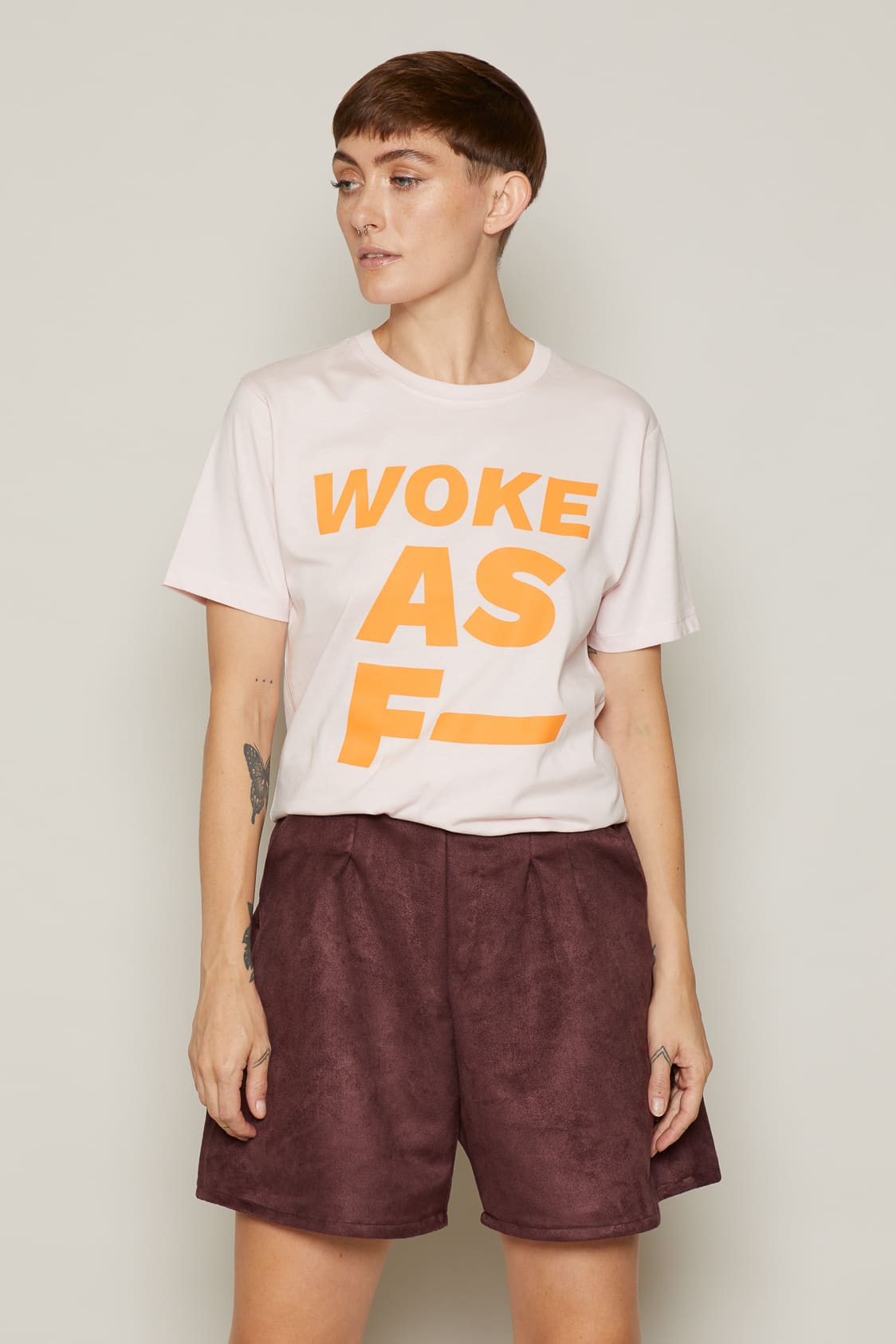 Woke As F T-Shirt (Pink) | size: XL Refurbished - N/A refurbished available on Cerqular