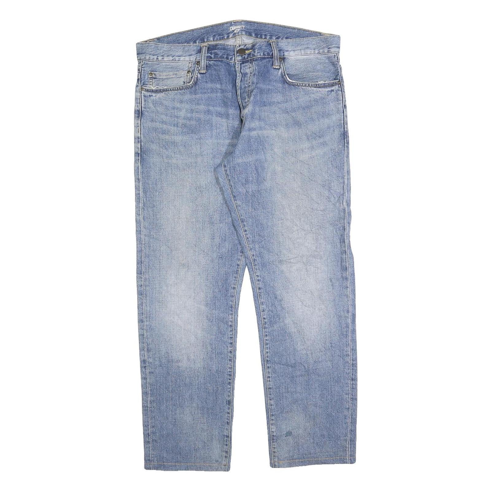 CARHARTT Mens Relaxed Blue Denim Medium Wash W37 L28 Zip Closure Work Jeans Refurbished - N/A refurbished available on Cerqular