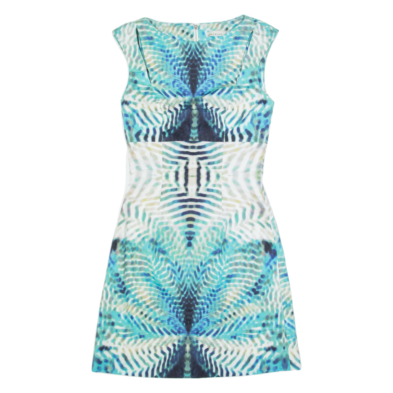KAREN MILLEN Womens Pencil Dress Blue Crazy Pattern Sleeveless Knee Length UK 6 Refurbished - N/A refurbished available on Cerqular