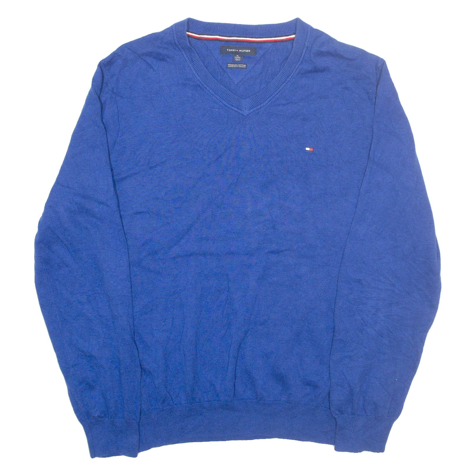 TOMMY HILFIGER Mens Jumper Blue V-Neck Tight Knit XL Refurbished - N/A refurbished available on Cerqular