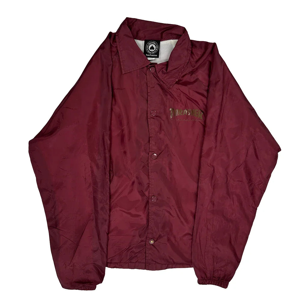 Pentagram Thrasher Graphic Windbreaker - Small Burgundy Polyester Refurbished - Thrifted (note: this is a term often used to describe second- refurbished available on Cerqular