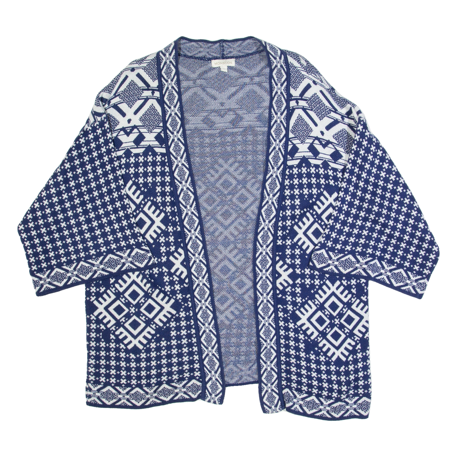 MONSOON Womens Patterned Cardigan Blue Crazy Pattern Tight Knit Short Sleeve S Refurbished - N/A refurbished available on Cerqular