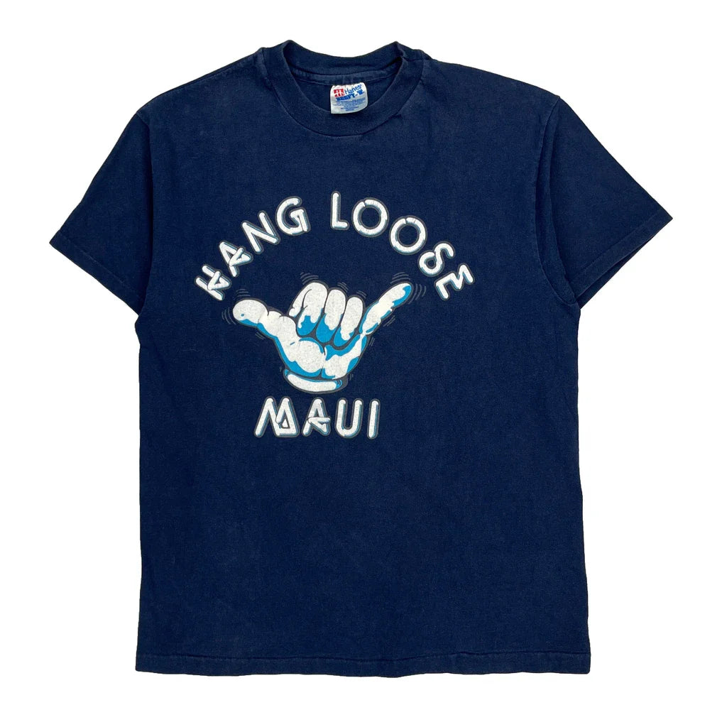 Buy Hang Loose Maui Hanes Single Stitch T-Shirt - Medium Blue Cotton Refurbished - $33.49 Hang Loose Maui Hanes Single Stitch T-Shirt - Medium Blue Cotton Refurbished - Thrifted (note: this is a term often used to describe second- refurbished available on Cerqular
