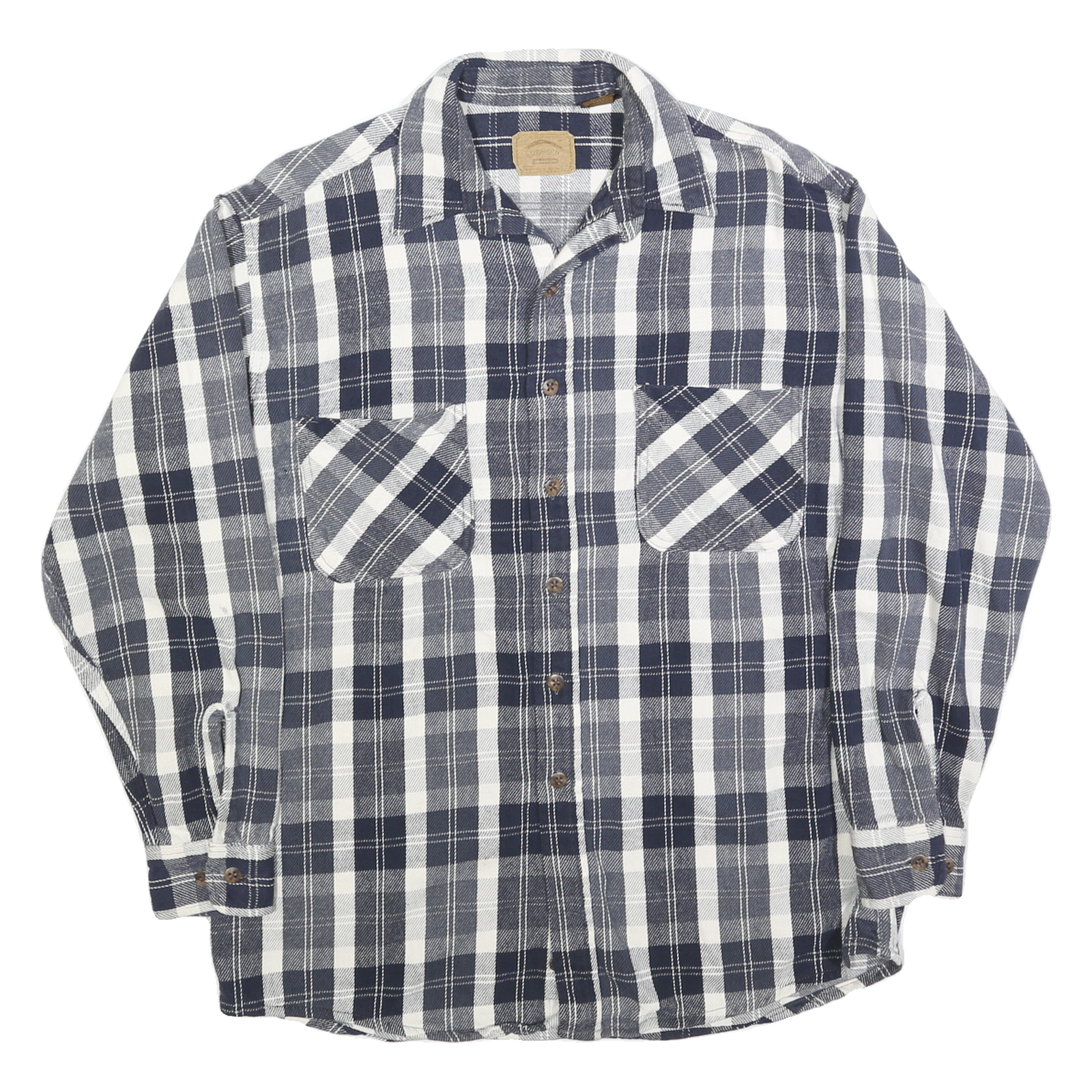 ST JOHNS BAY Mens Blue & White Check Cotton Shirt L Long Sleeve Casual Button-Up Refurbished - N/A refurbished available on Cerqular