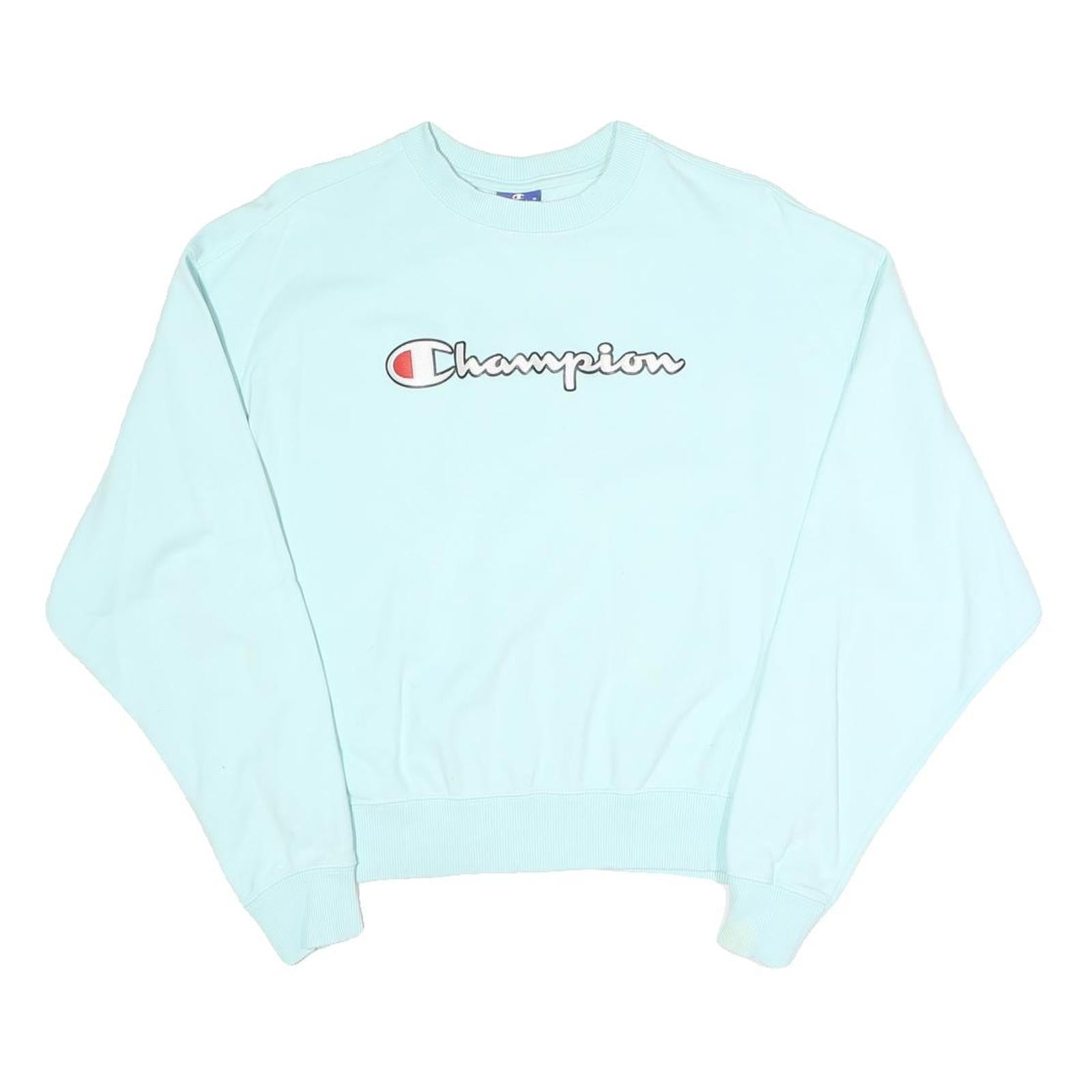 CHAMPION Womens Blue Crew Neck S Logo Embroidered Cotton Blend Sweatshirt Refurbished - N/A refurbished available on Cerqular