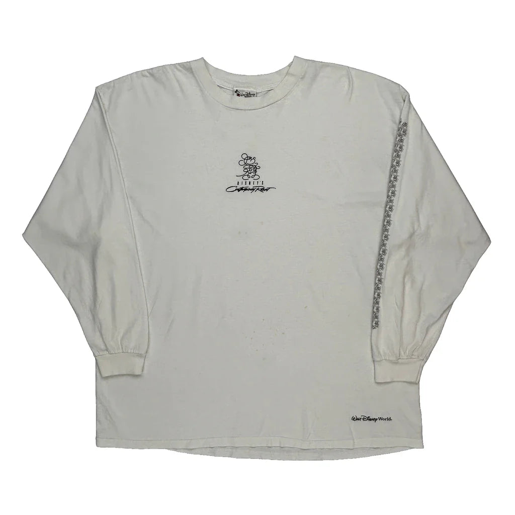 Walt Disney World Disney Graphic Long Sleeve T-Shirt - 2XL White Cotton Refurbished - Thrifted (note: this is a term often used to describe second- refurbished available on Cerqular
